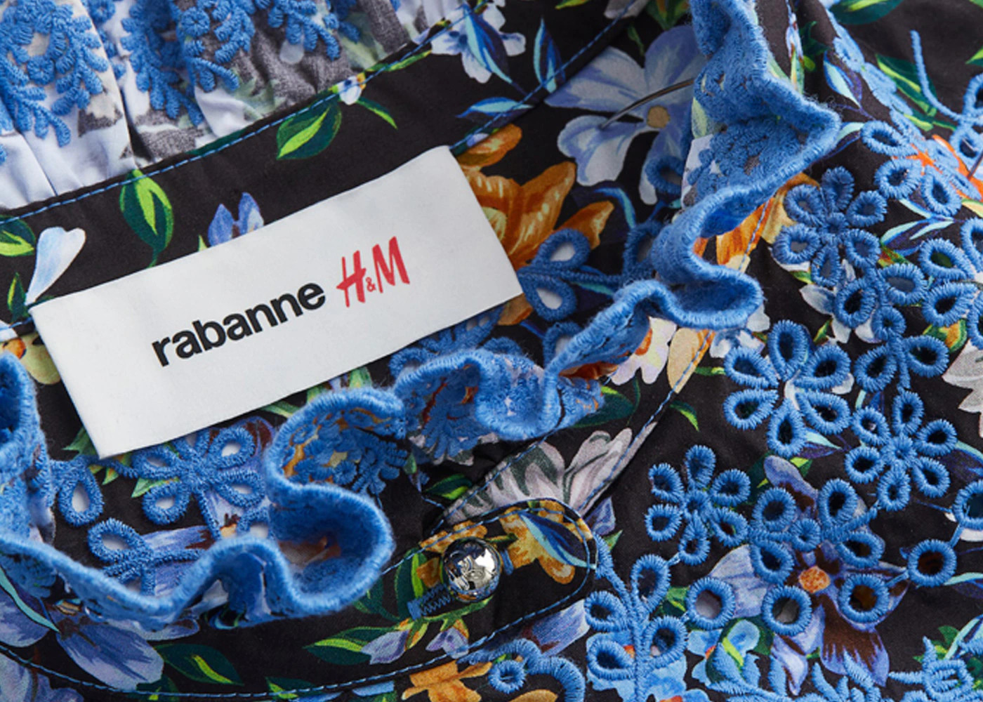 Rabanne H&M Patterned Poplin Top Black Multicolor - 2