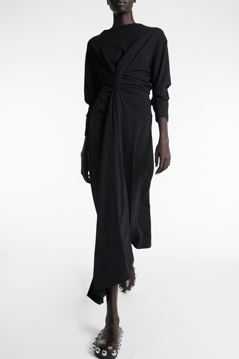 A.W.A.K.E. MODE KNOTTED JERSEY DRESS BLACK outlook