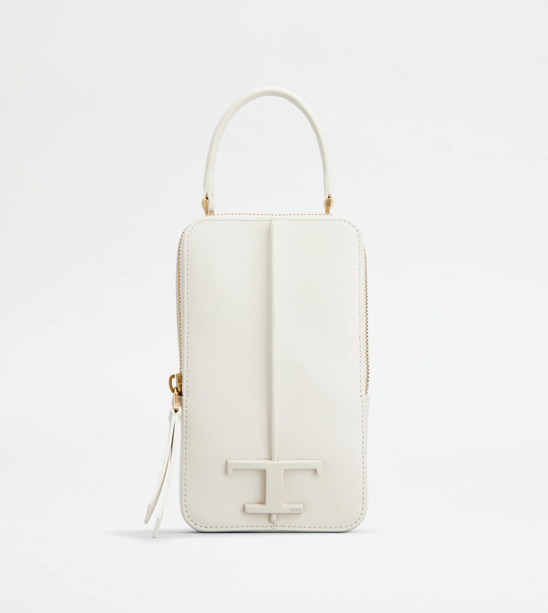 T TIMELESS PHONE BAG IN LEATHER MEDIUM - OFF WHITE - 1