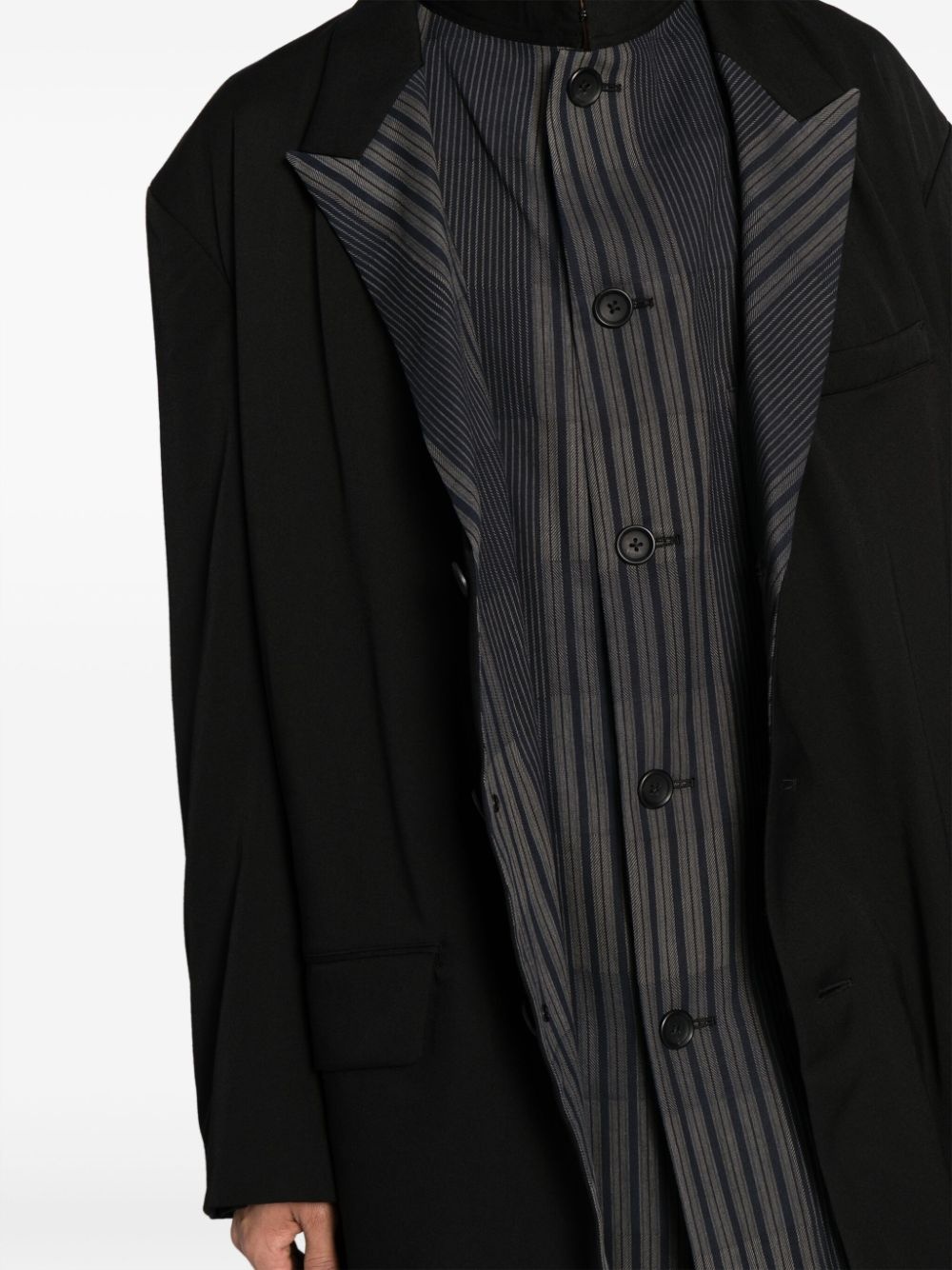 asymmetric striped-lining wool coat - 5