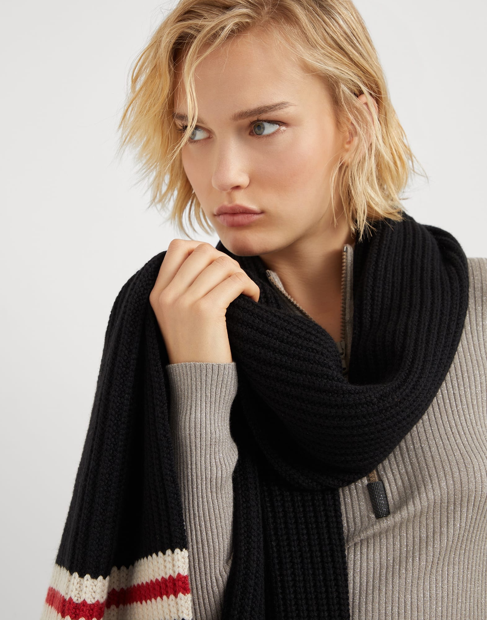 Cashmere Feather yarn English rib knit scarf - 4