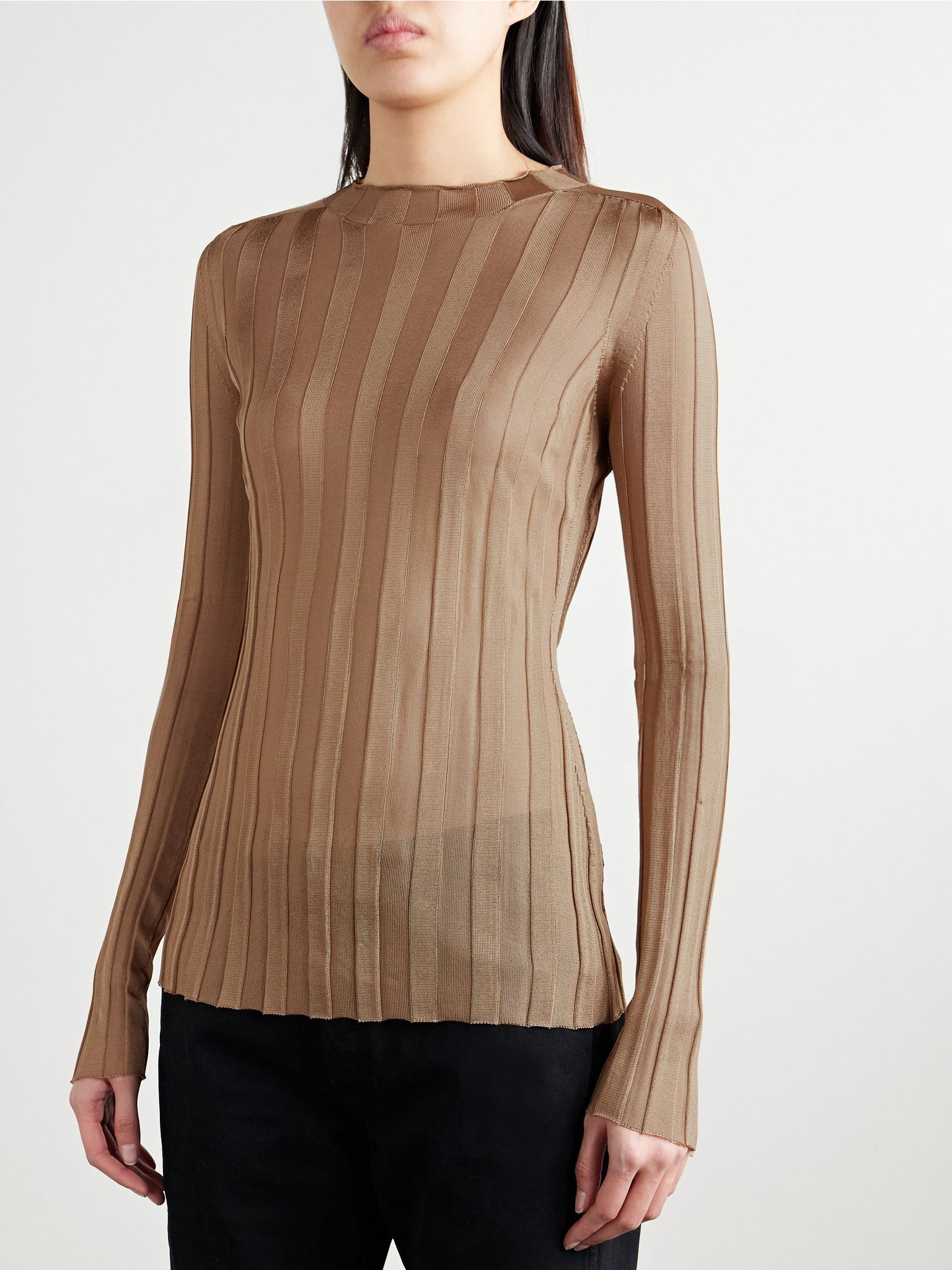 Cosette ribbed-knit top Tan - 3