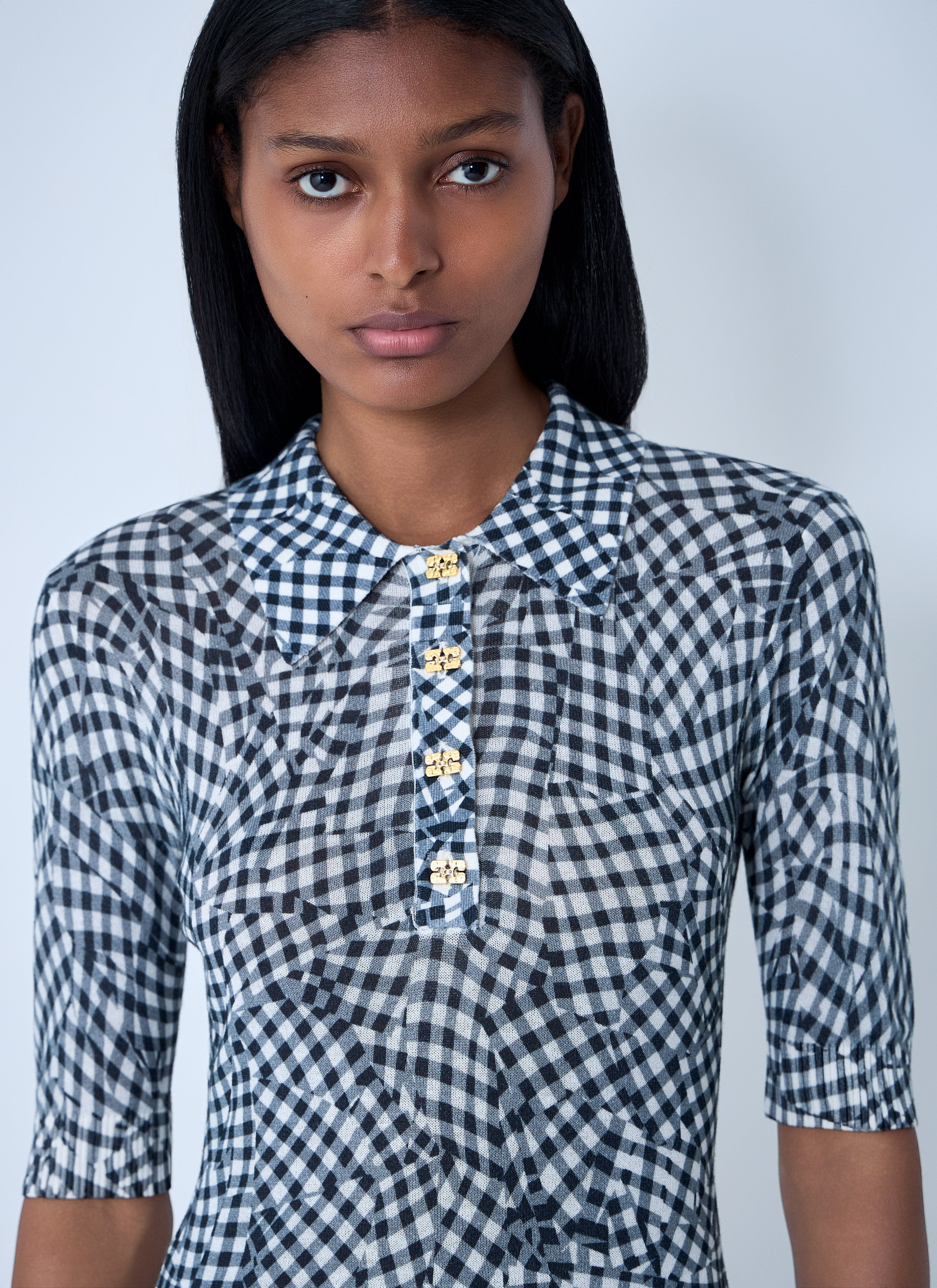 Ganni Women Mesh Printed Polo Top - 5