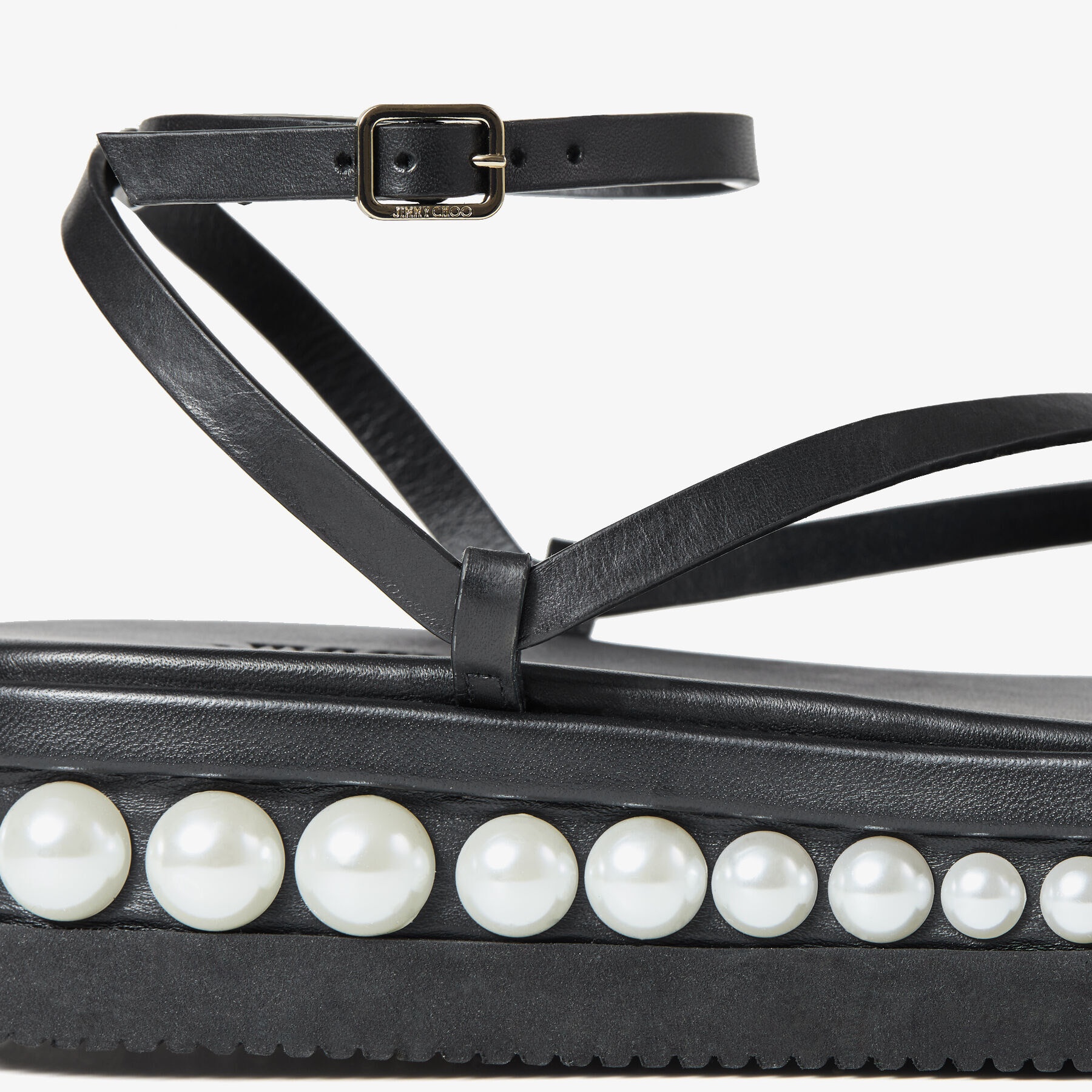 Pine Flat
Black Vachetta Leather Platform Sandals with Pearl Embellishment - 4