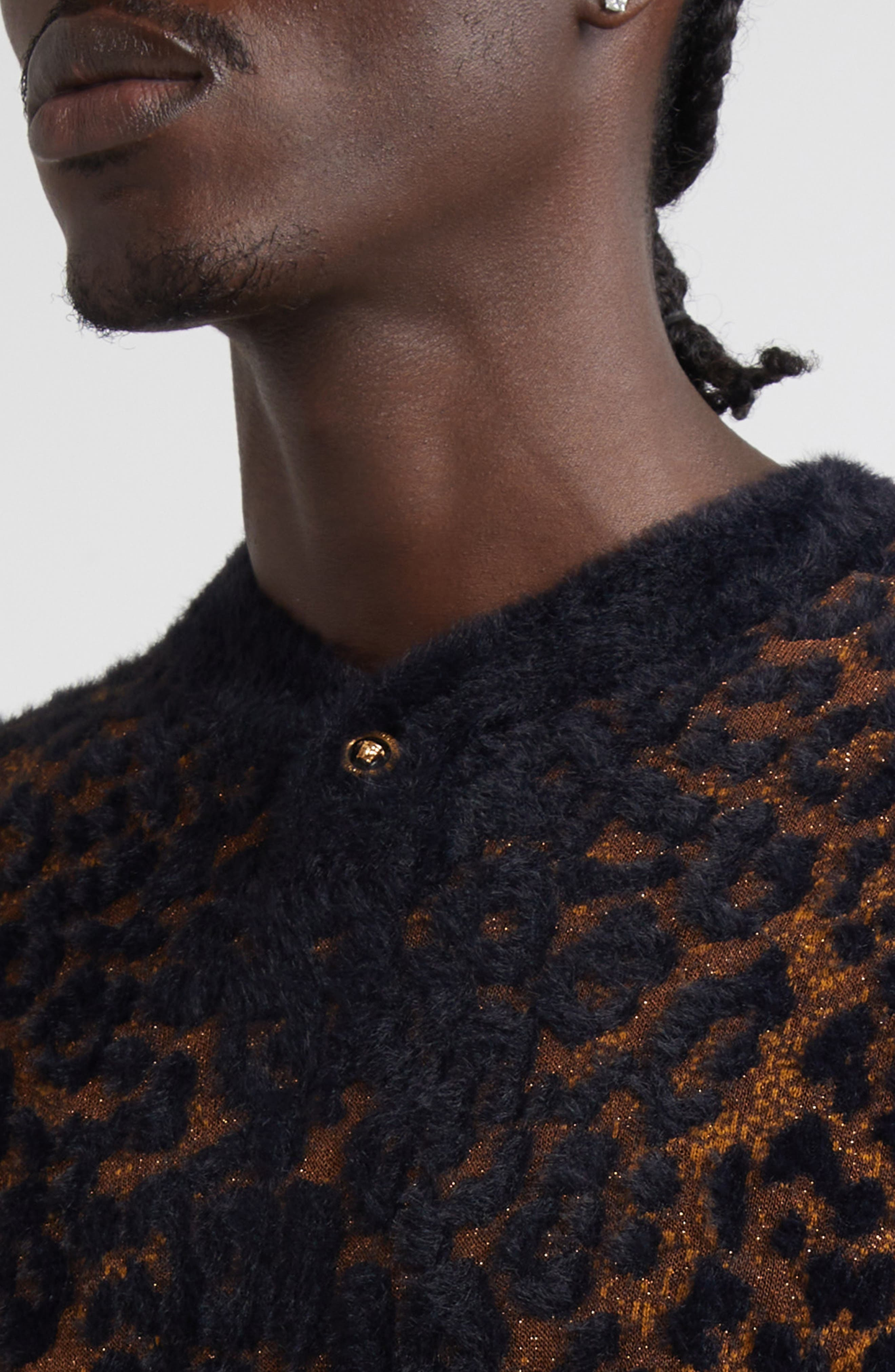 Versace Leopard Jacquard Cardigan in Golden Brown/Black at Nordstrom - 5