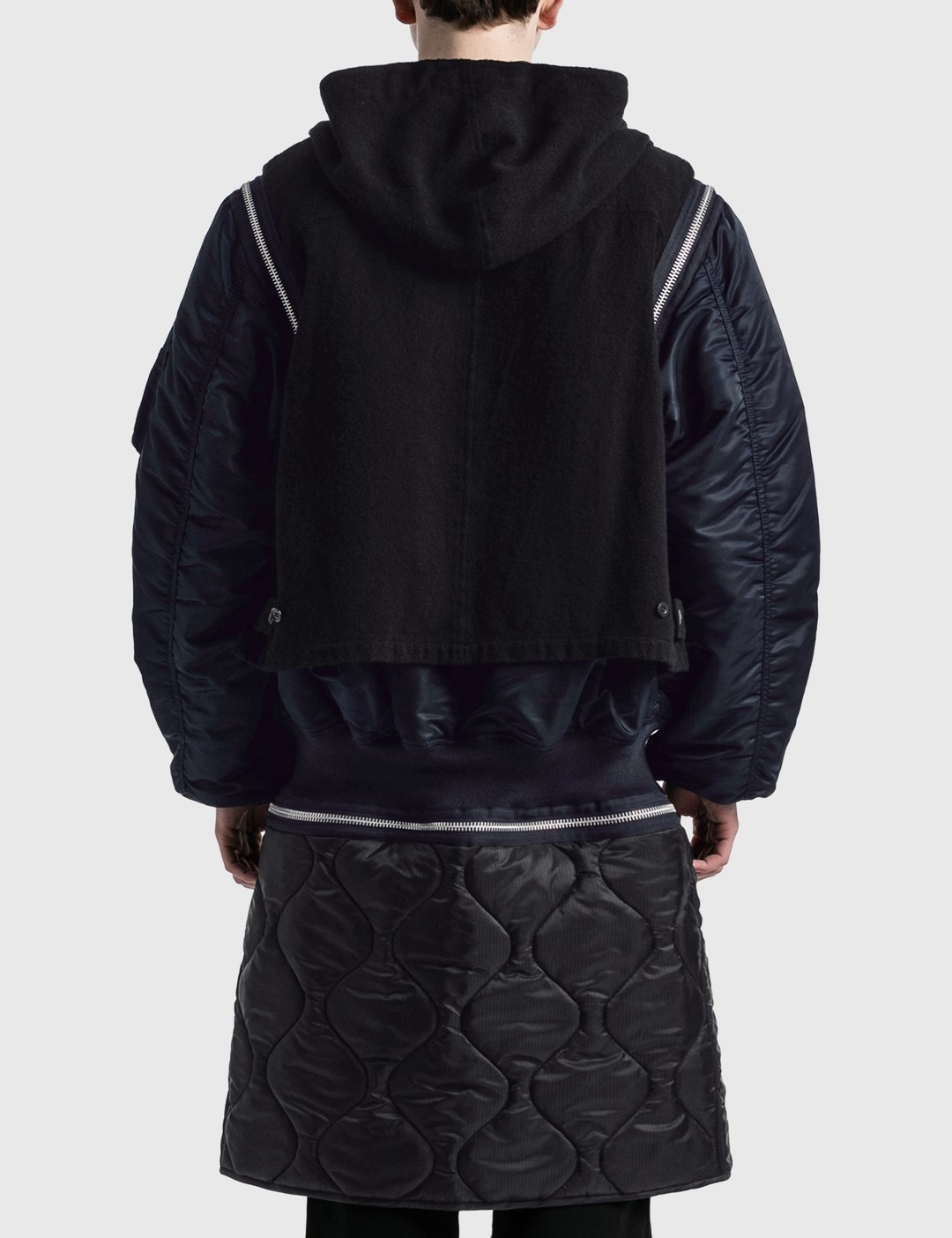 zip-up padded layered coat - 9