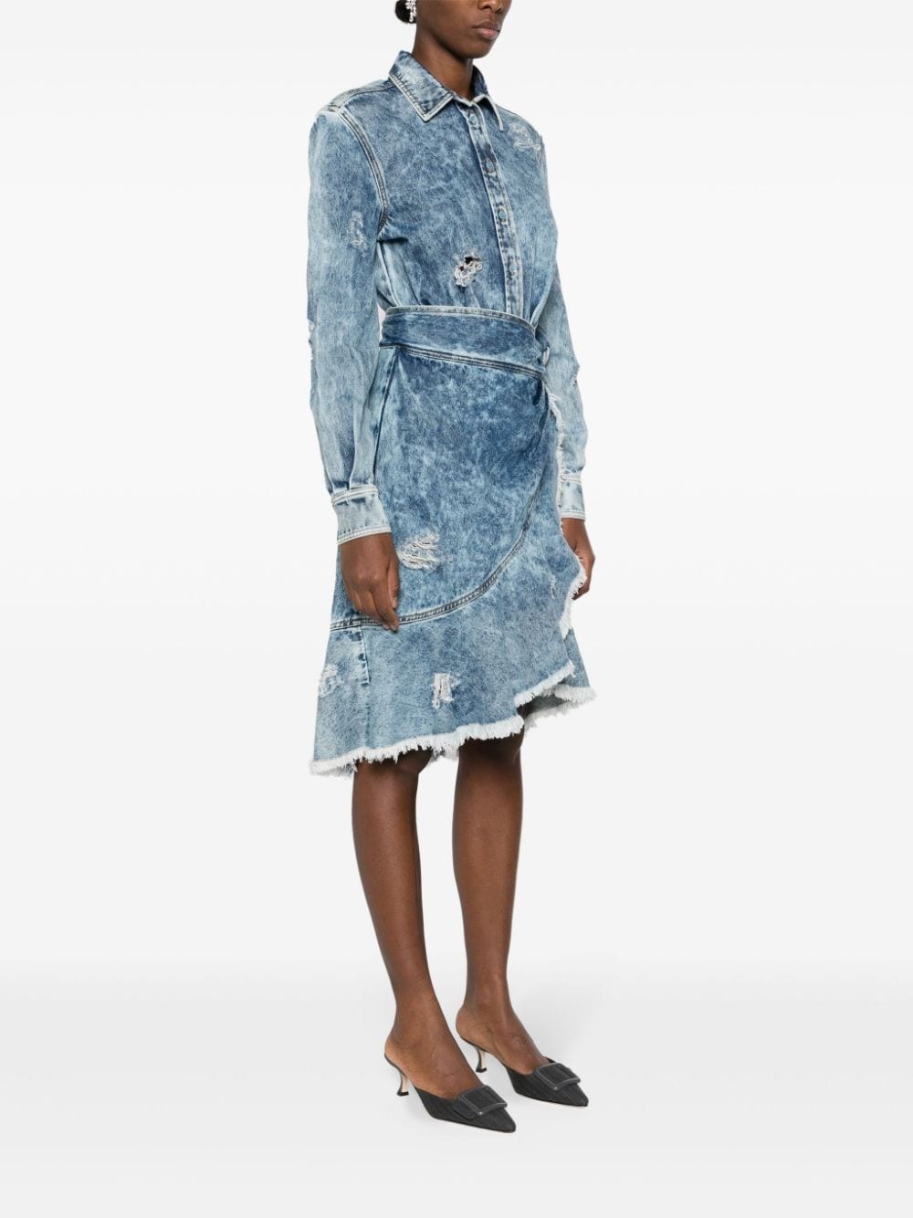 wraparound distressed-denim dress - 3