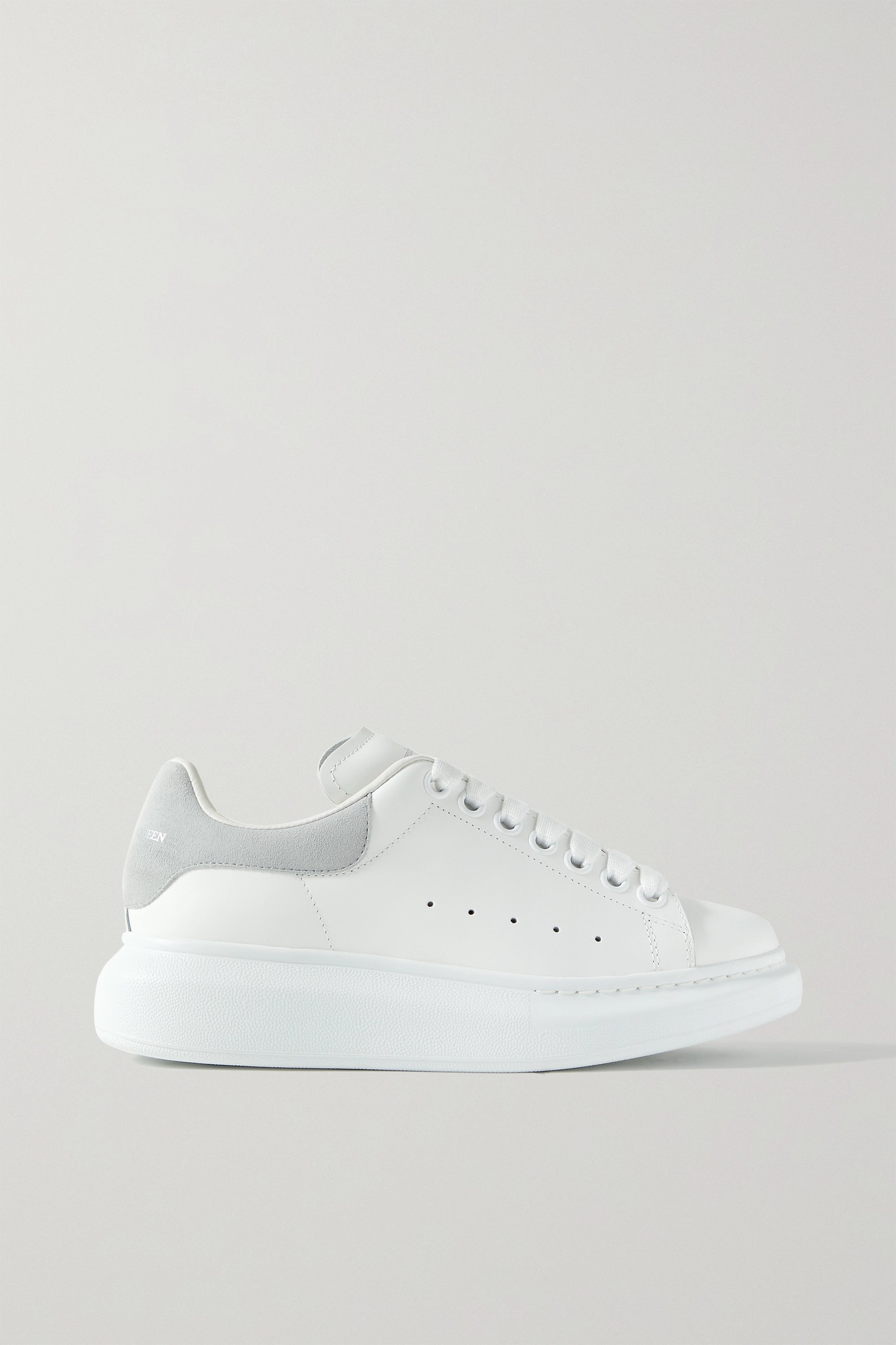 Suede-trimmed leather exaggerated-sole sneakers - 1