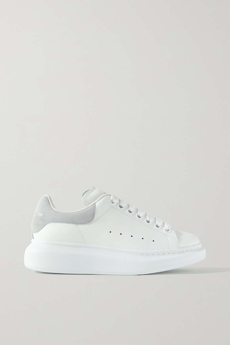 Suede-trimmed leather exaggerated-sole sneakers - 1
