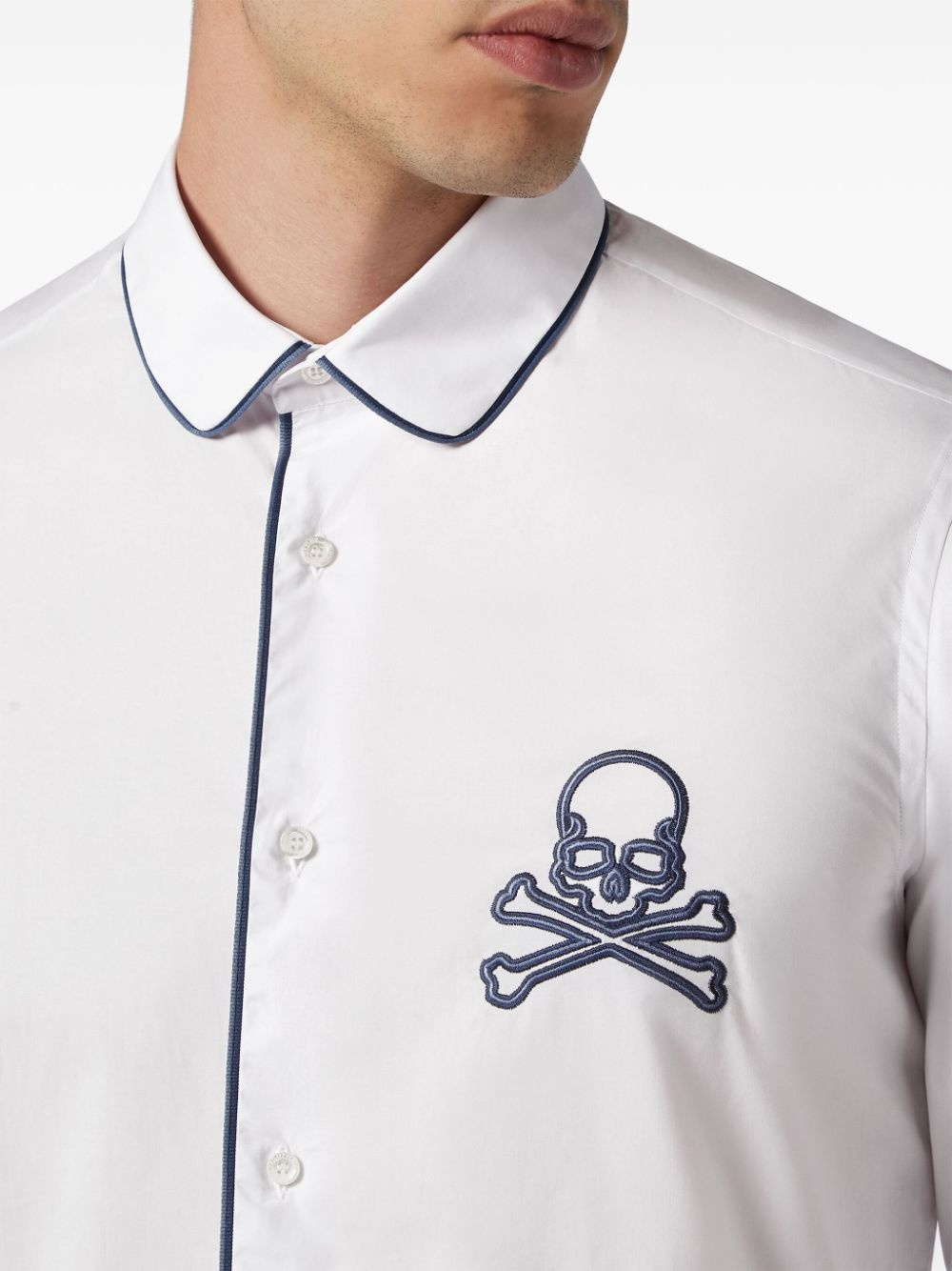 skull-embroidered cotton shirt - 5