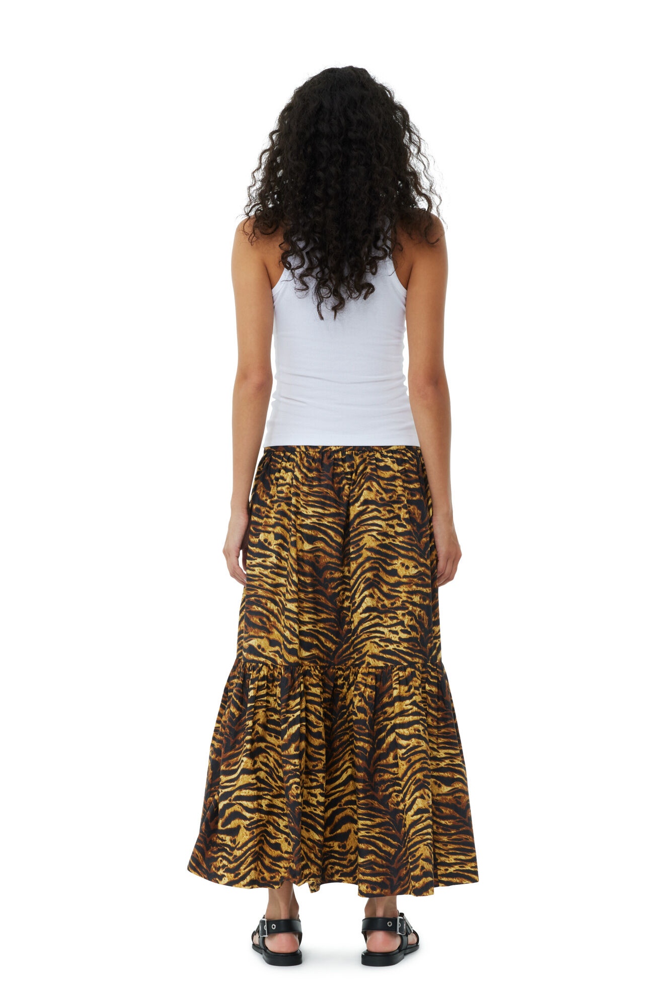 ANIMAL PRINTED COTTON MAXI FLOUNCE SKIRT - 4