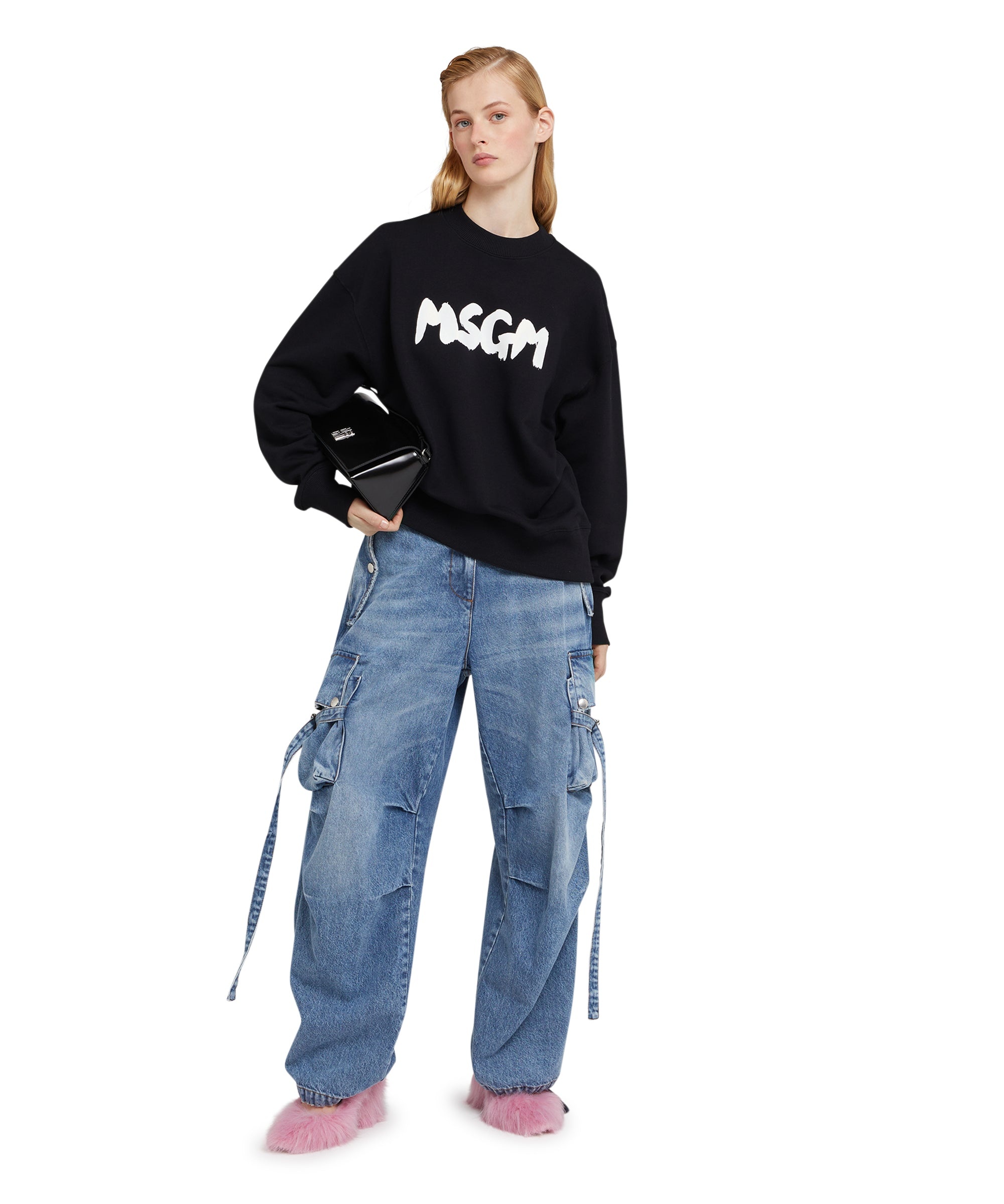 Cotton crewneck sweatshirt with brushstroke logo - 5