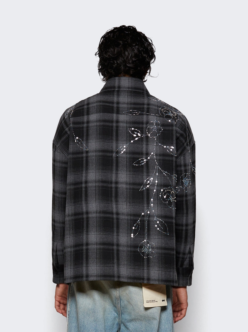 Plaid Beaded Oversized Shirt Black - 5