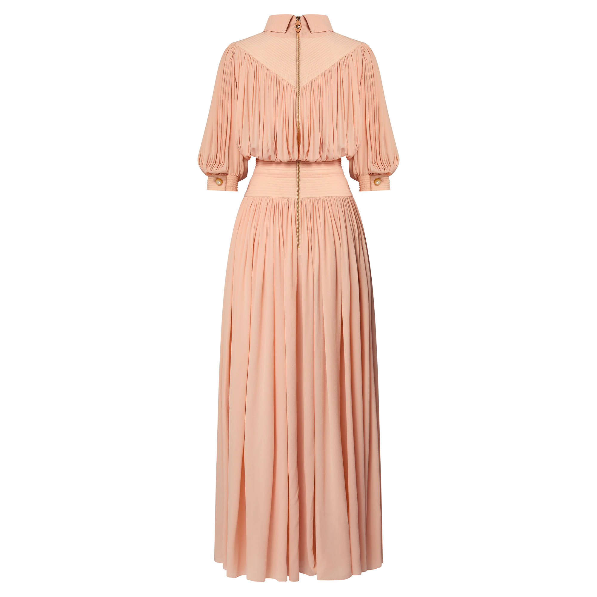 Topstitch Detail Gathered Silk Dress - 3