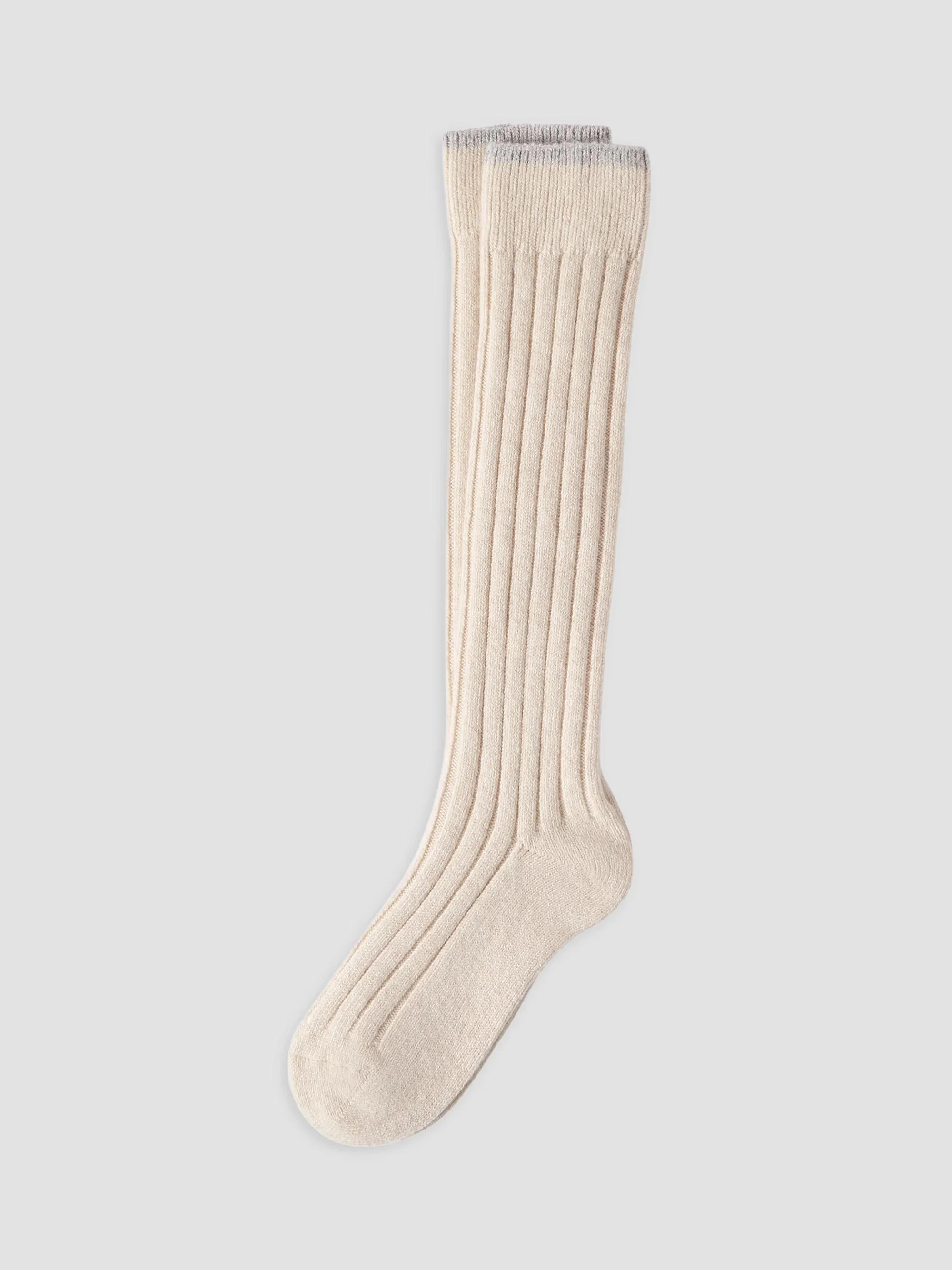 Men's Cashmere Chiné Rib Knit Socks - Sand - 1
