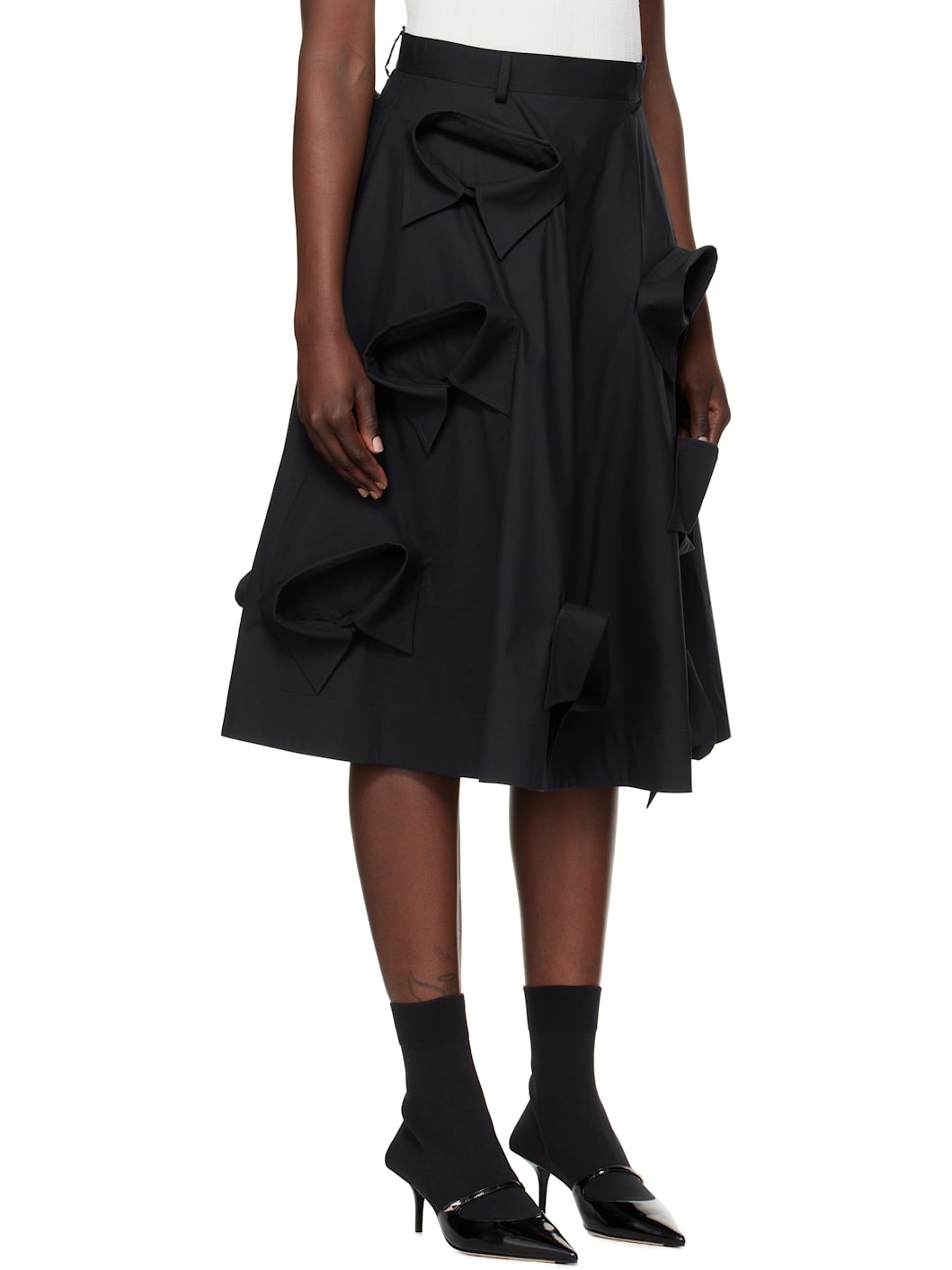 Black Poplin Multi Collars Midi Skirt - 2