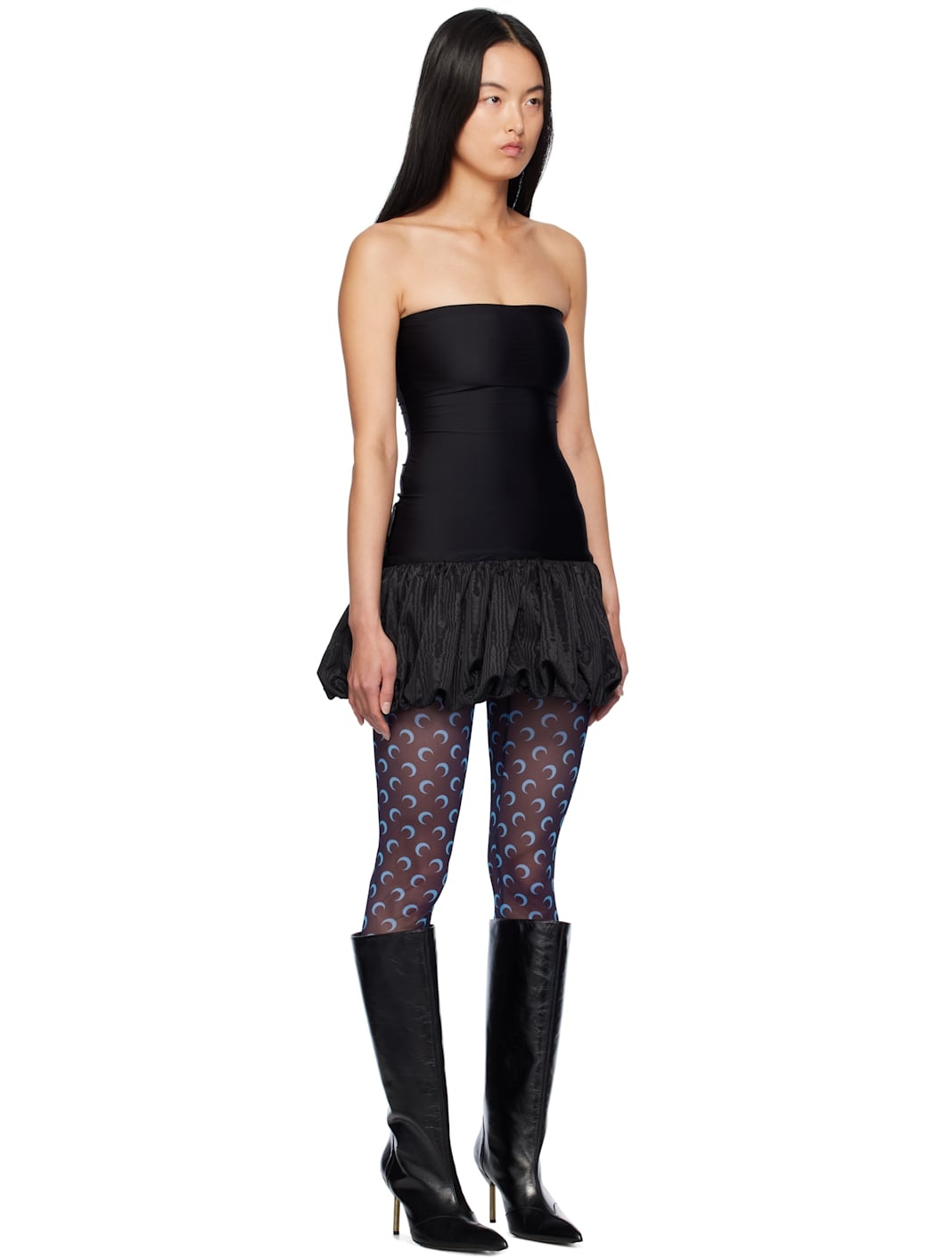 Black Recycled Moire Bubble Minidress - 2