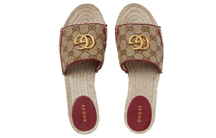 (WMNS) Gucci Double g Canvas Straw Woven Fashion Ebony Slippers 620120-KQWM0-9761 - 5