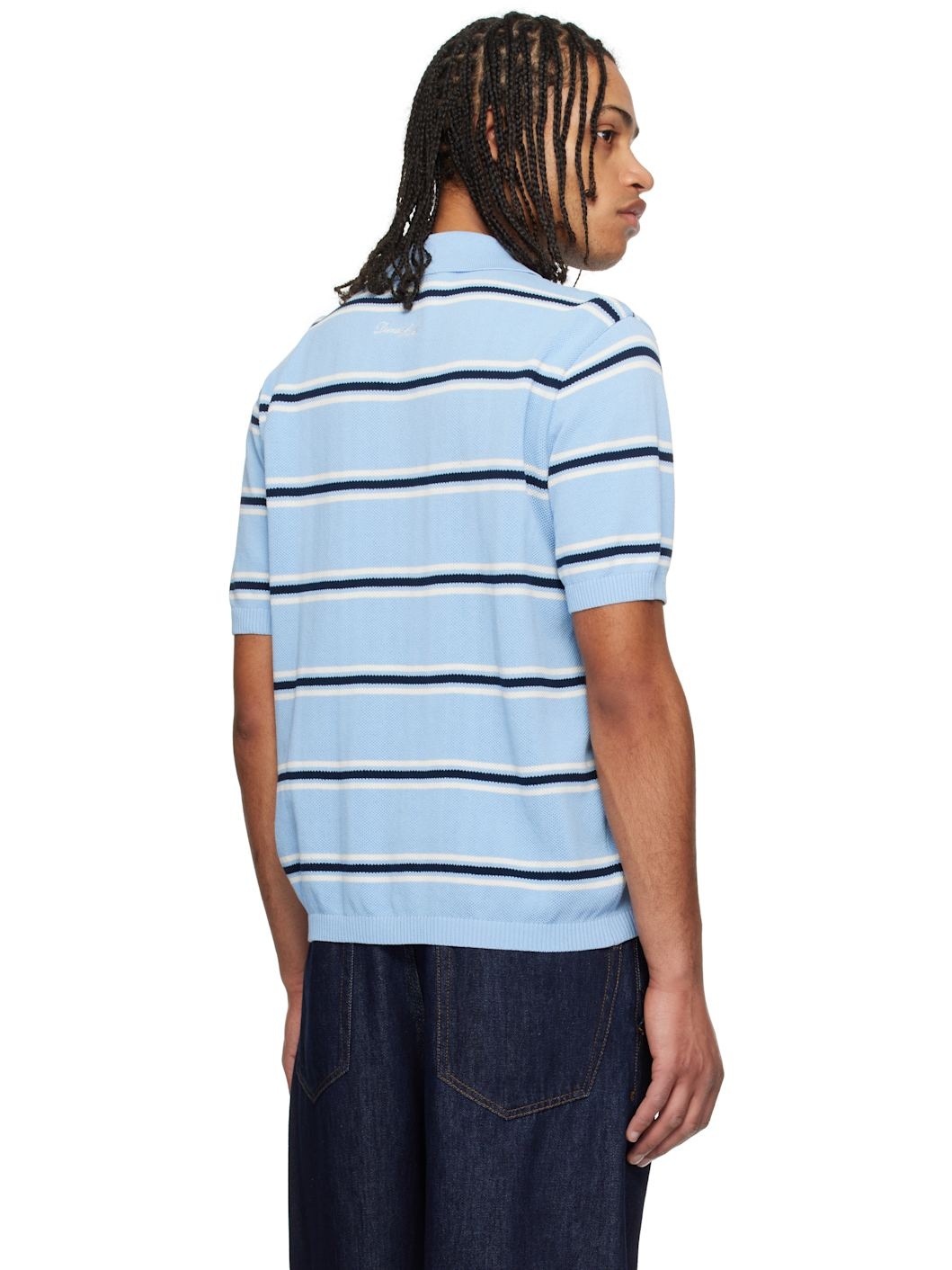 Blue Striped Knit Polo - 3