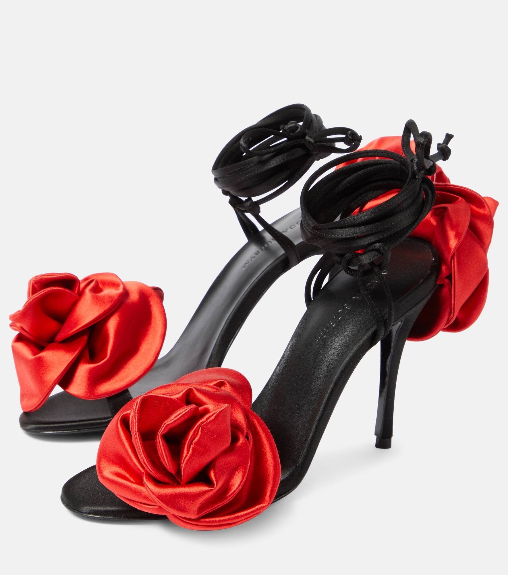 Floral-appliqué satin slingback sandals - 5