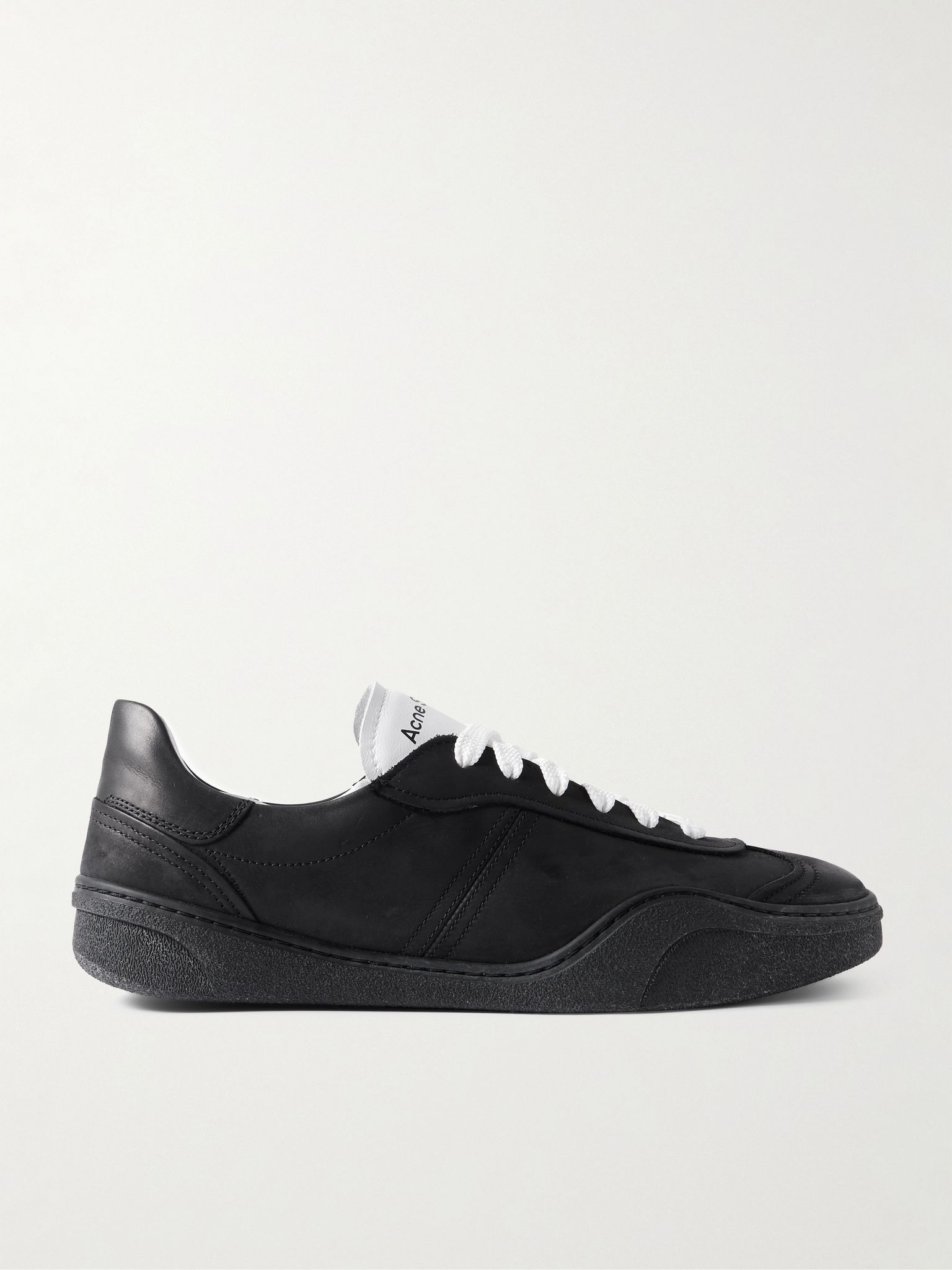 Bars Leather-Trimmed Nubuck Sneakers Black - 1