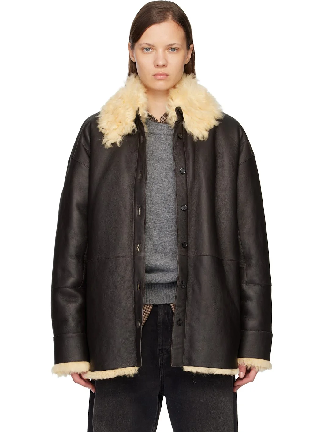 Brown Shearling Shirt Jacket - 1