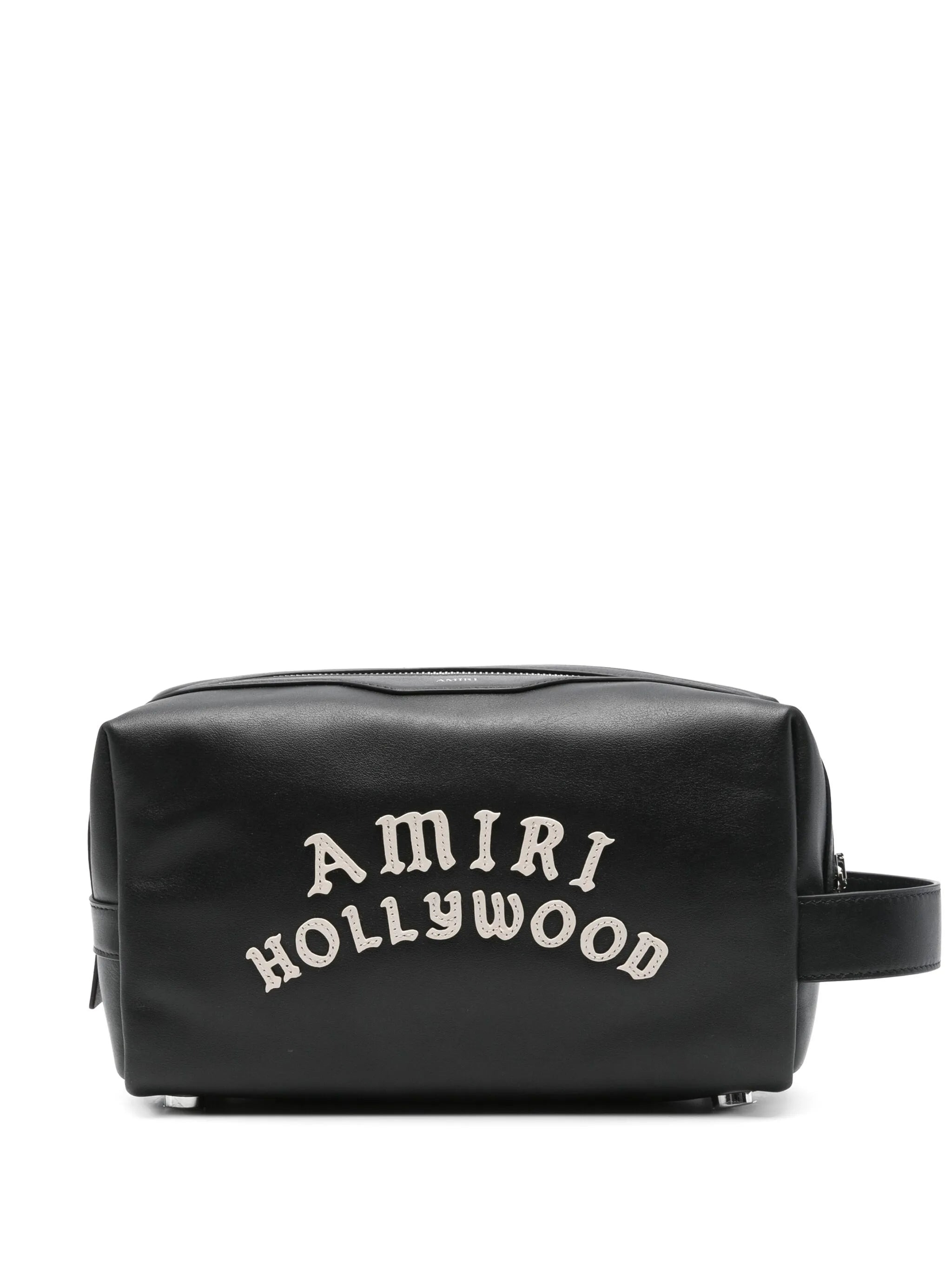 logo-appliqué leather wash bag - 1
