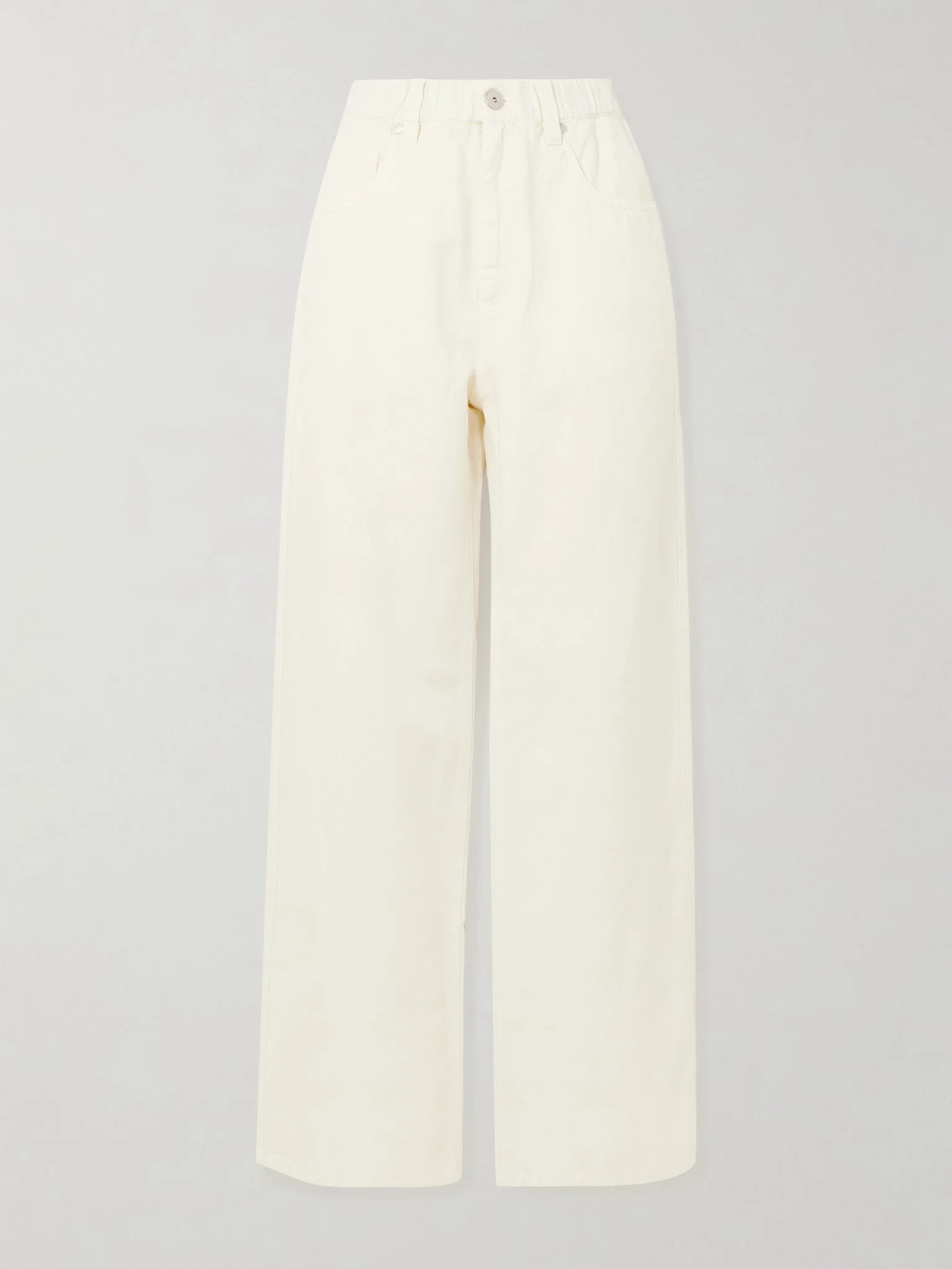Bead-embellished cotton and linen-blend wide-leg pants White - 1