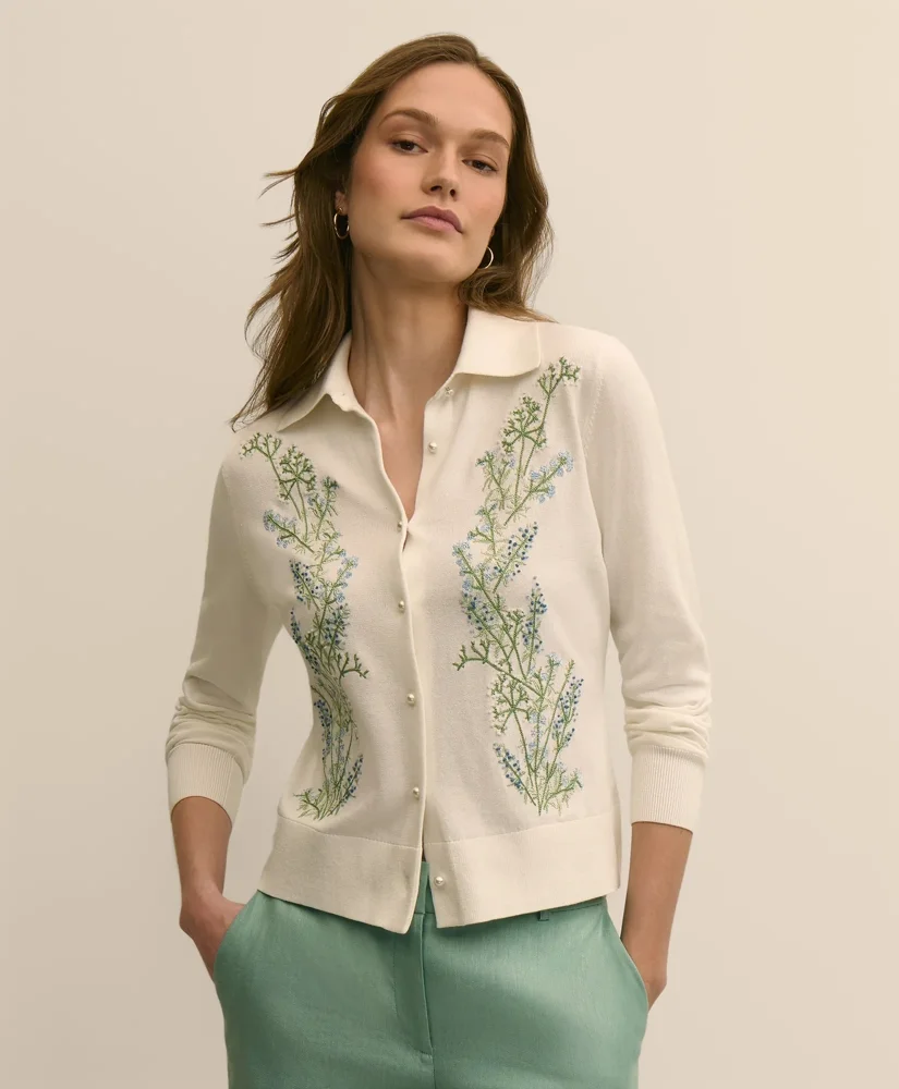 Supima® Cotton Embroidered Cardigan - 1
