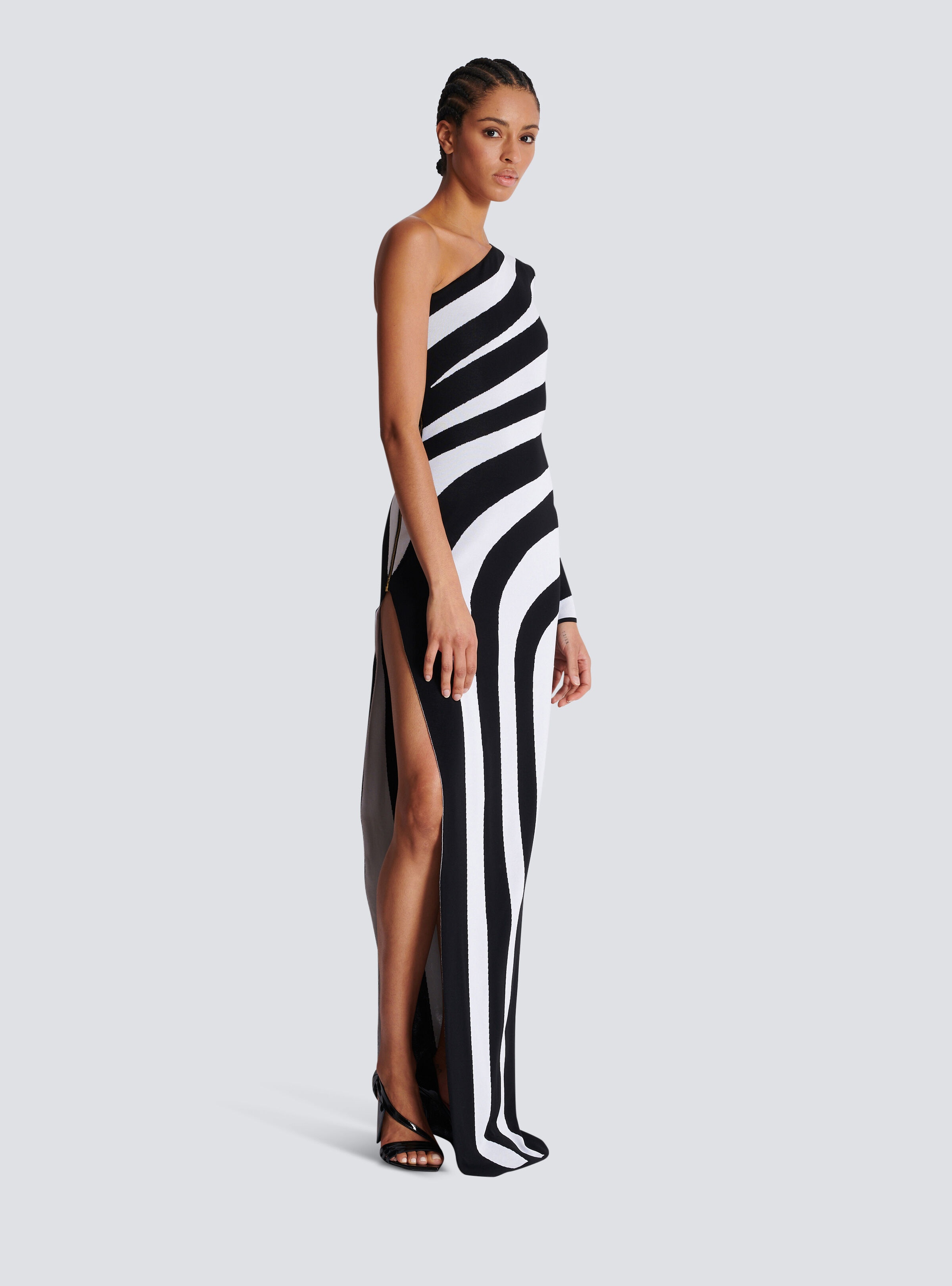 Long asymmetrical striped knit dress - 3