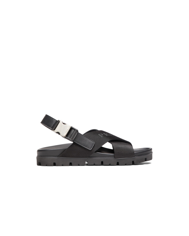Prada Leather and nylon tape crisscross sandals outlook