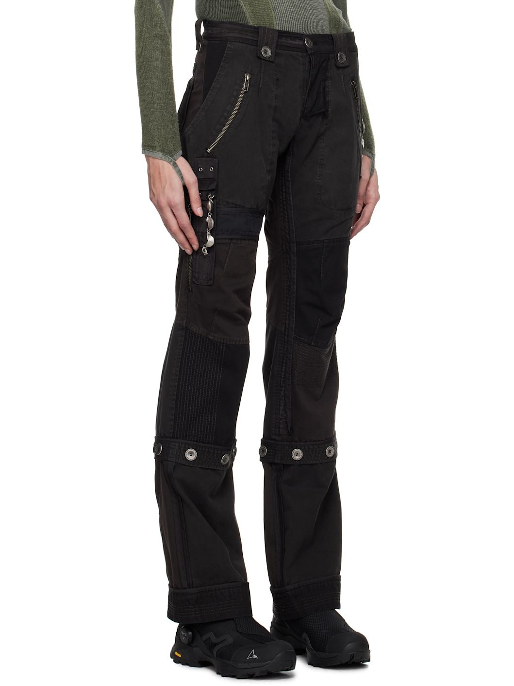 Black & Gray Convertible Patchwork Trousers - 2