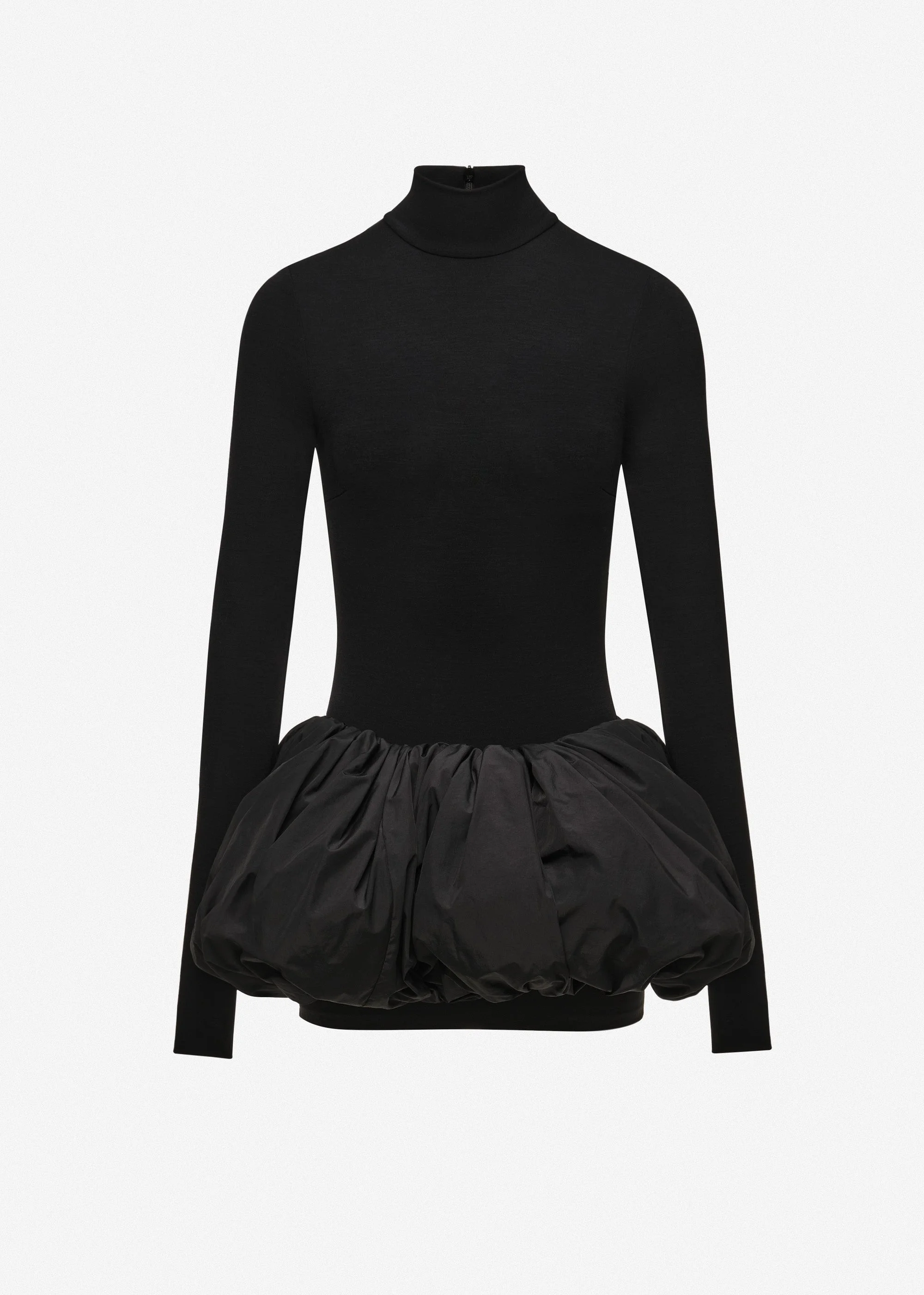 Bubble skirt turtleneck mini dress in black - 1