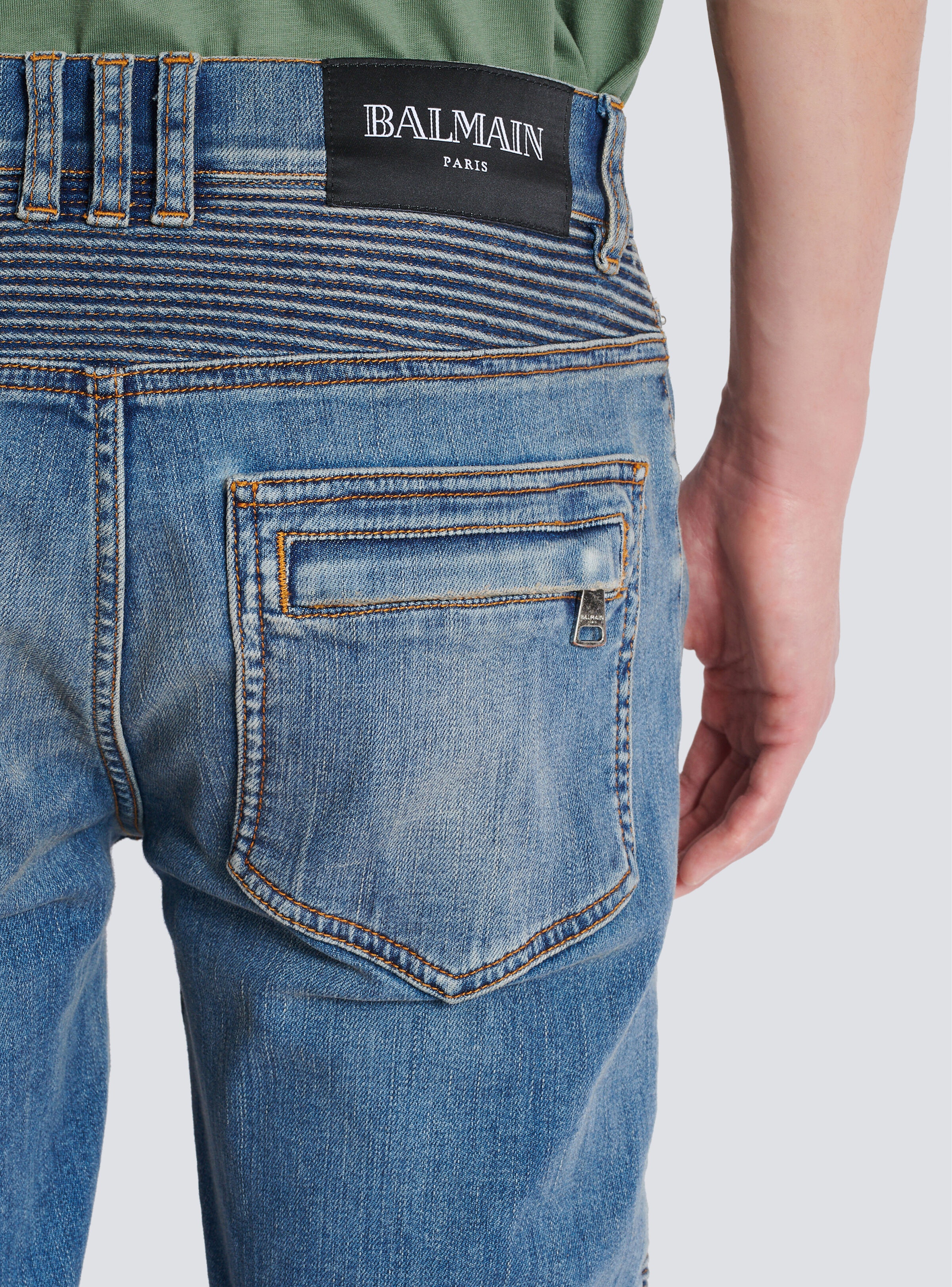 Slim-fit biker jeans in blue denim - 6