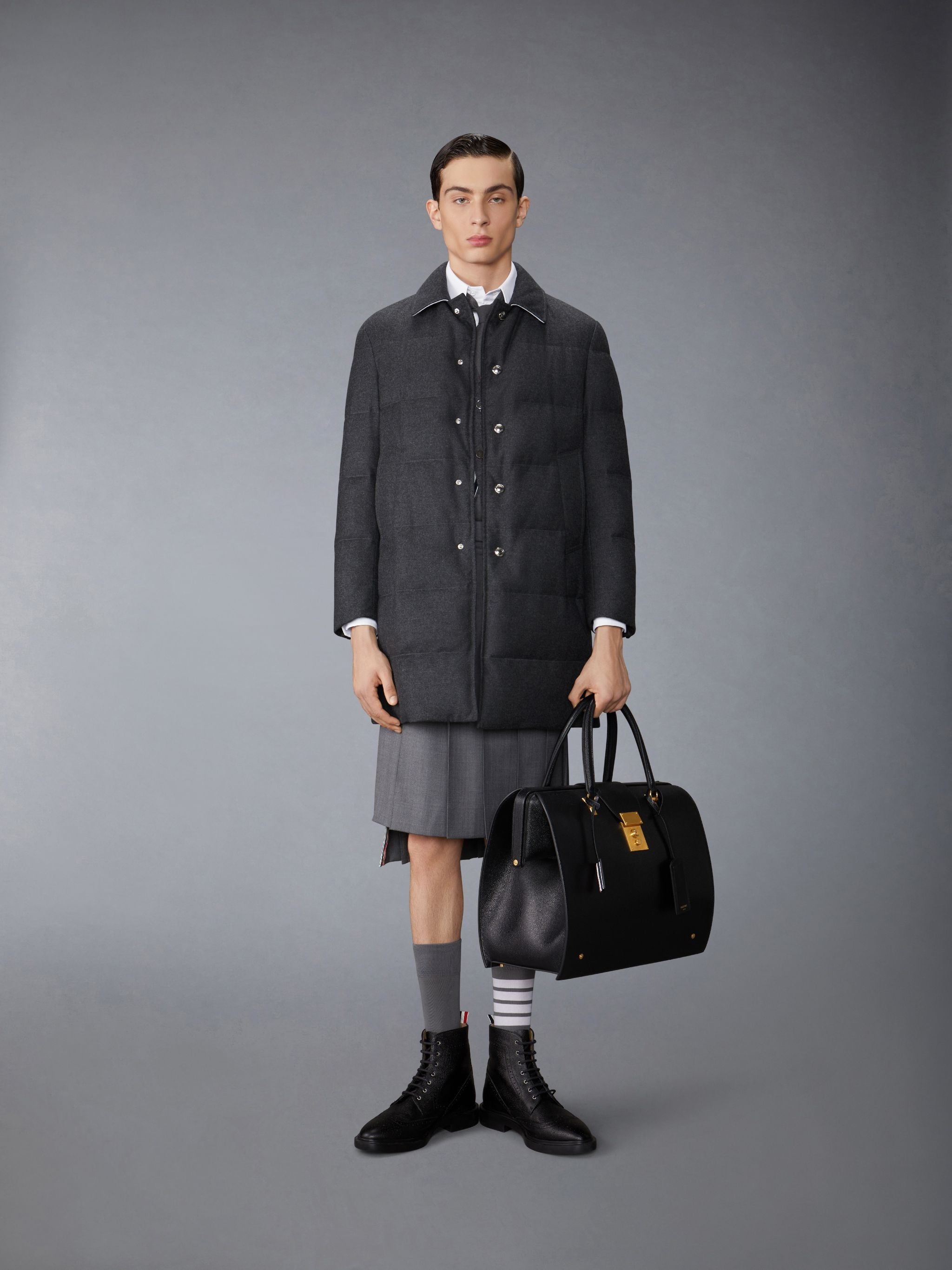Wool Flannel Down Fill Classic Bal Collar Overcoat - 3