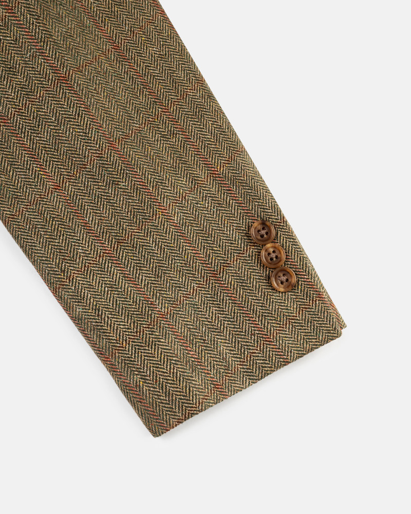 MADE-IN-CANADA OLIVE & RUST HERRINGBONE WINDOWPANE SILK SPORT COAT 3