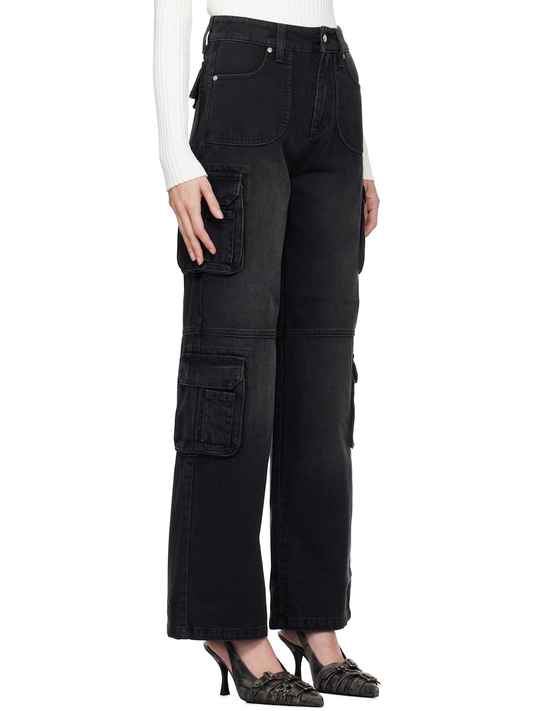 Black Washed Cargo Jeans - 2