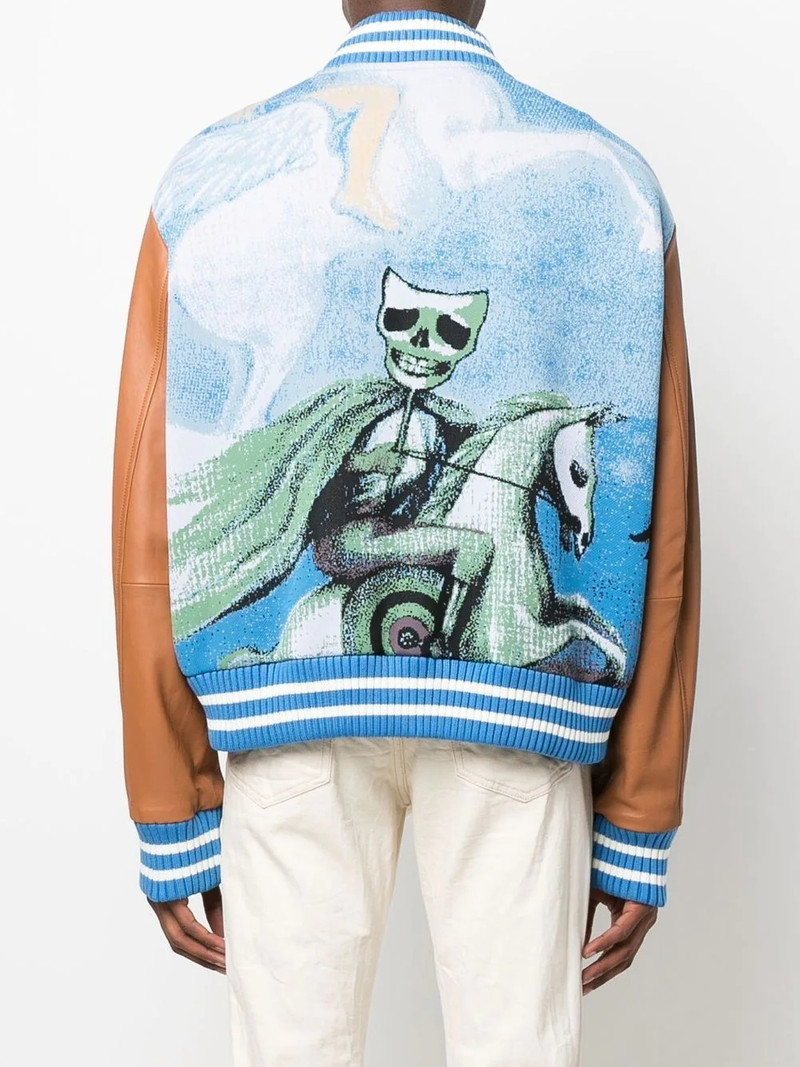 jacquard-print leather-sleeve bomber jacket 4