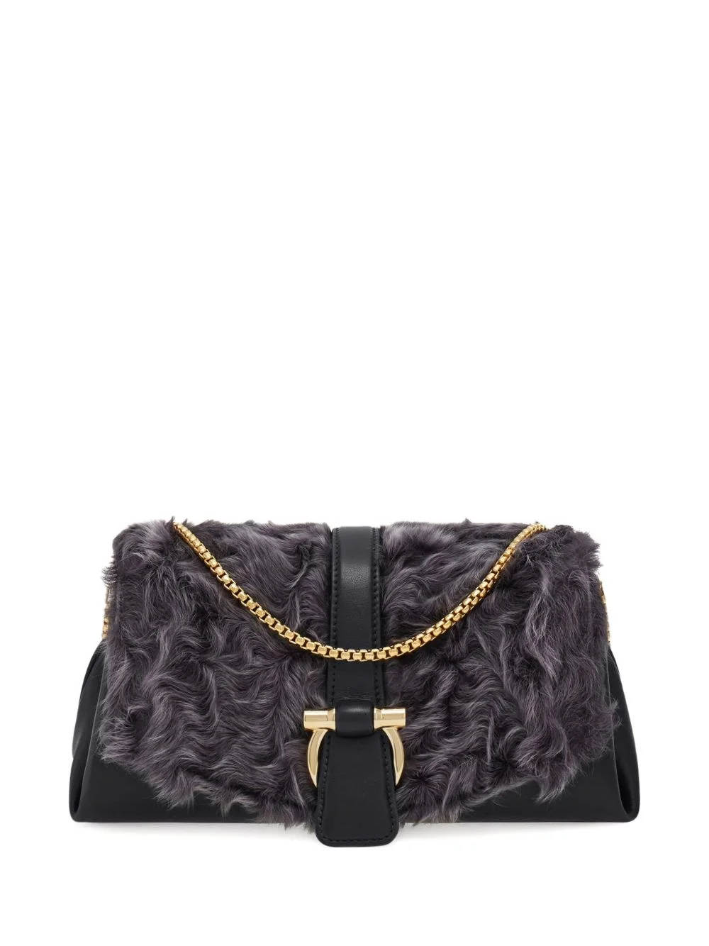 small shearling-front clutch bag - 1