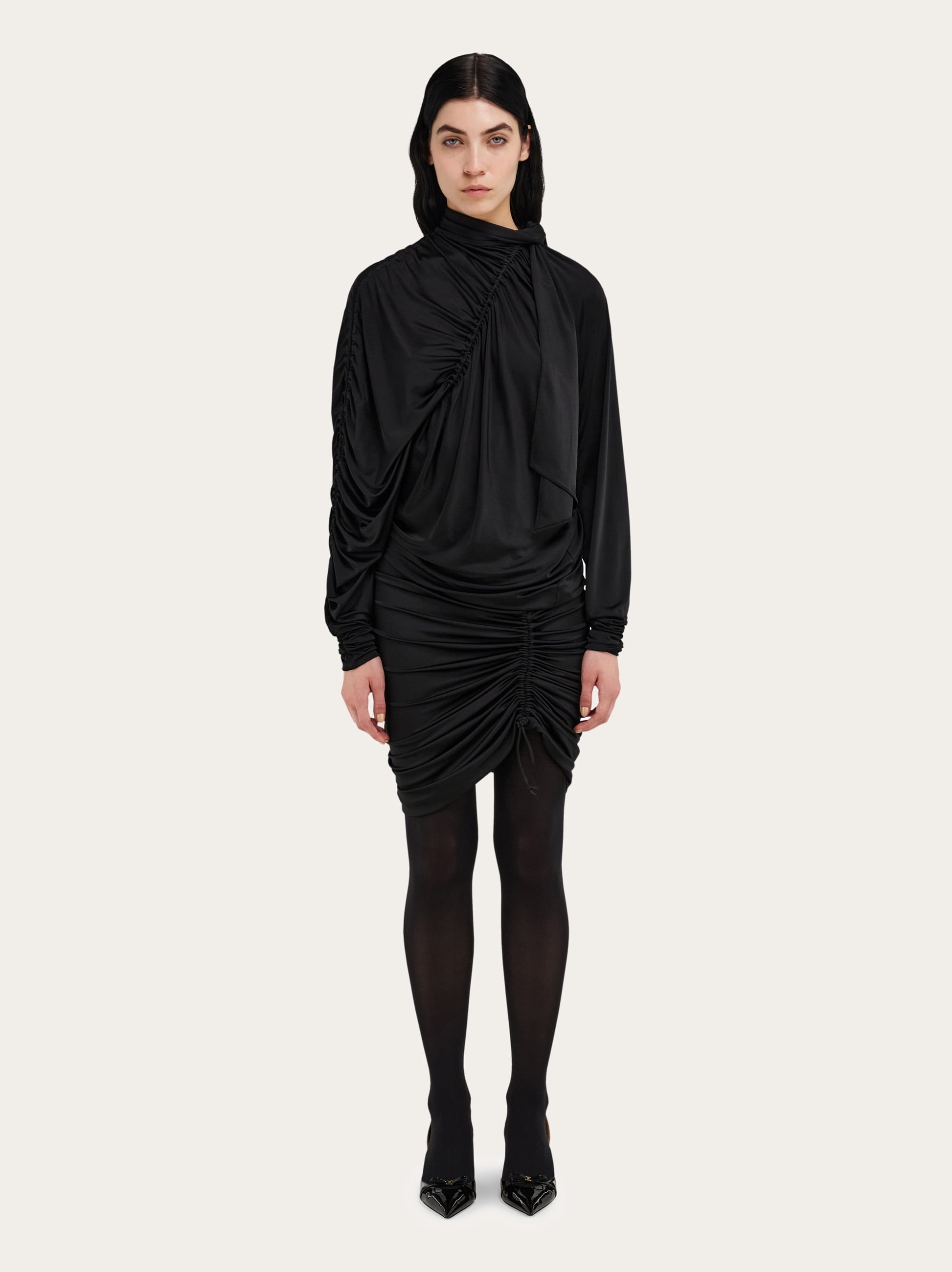 Long sleeved mini dress with gathered detail - 8