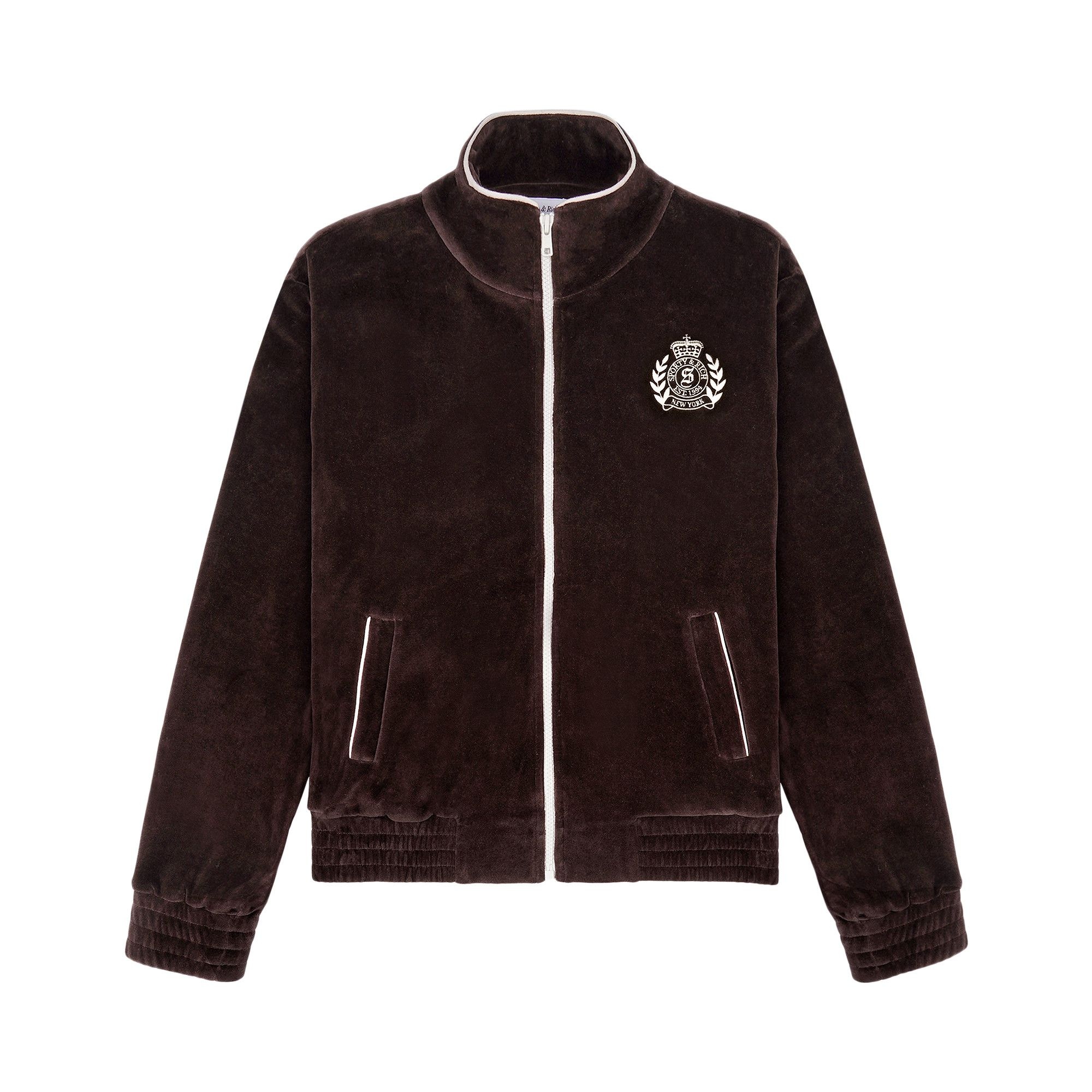 Sporty & Rich NY Crest Velour Track Jacket 'Chocolate' - 1