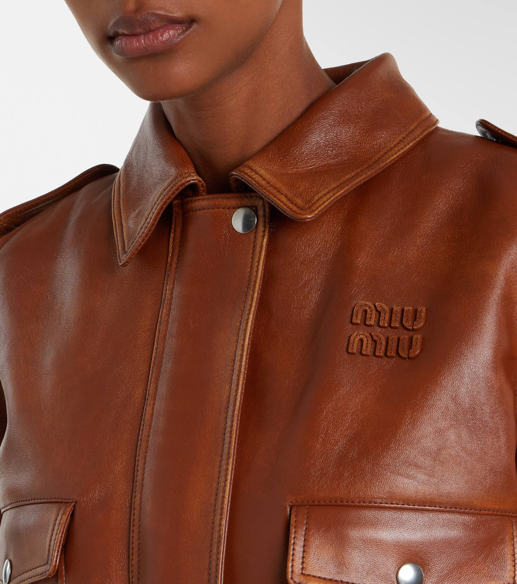 Shearling-trimmed leather jacket - 6