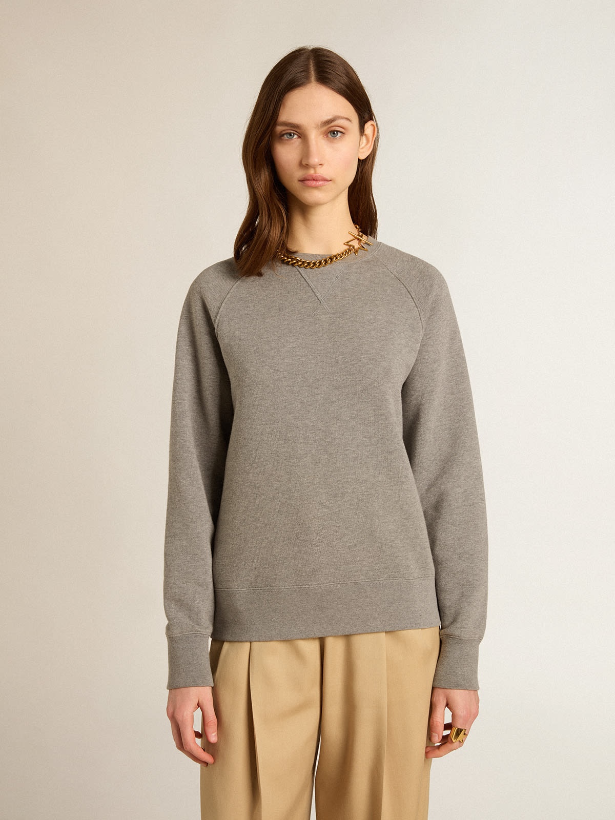 Gray melange cotton sweatshirt with manifesto on the back - 5