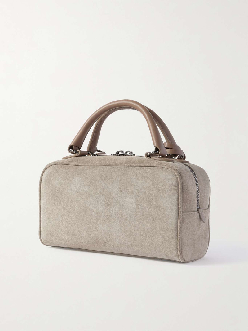 Leather-trimmed suede shoulder bag Gray 3
