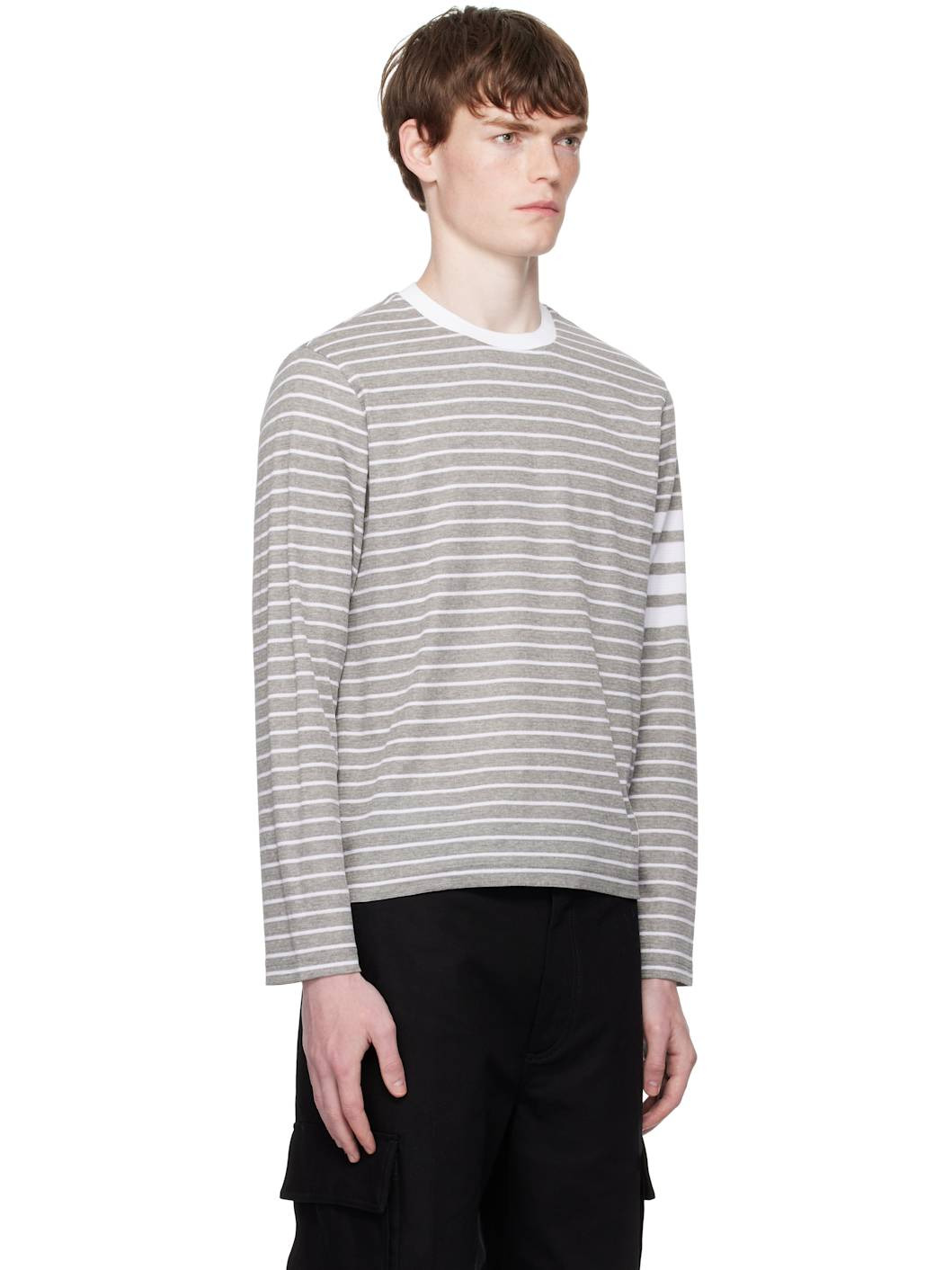 Gray & White Milano 4-Bar Long Sleeve T-shirt - 2
