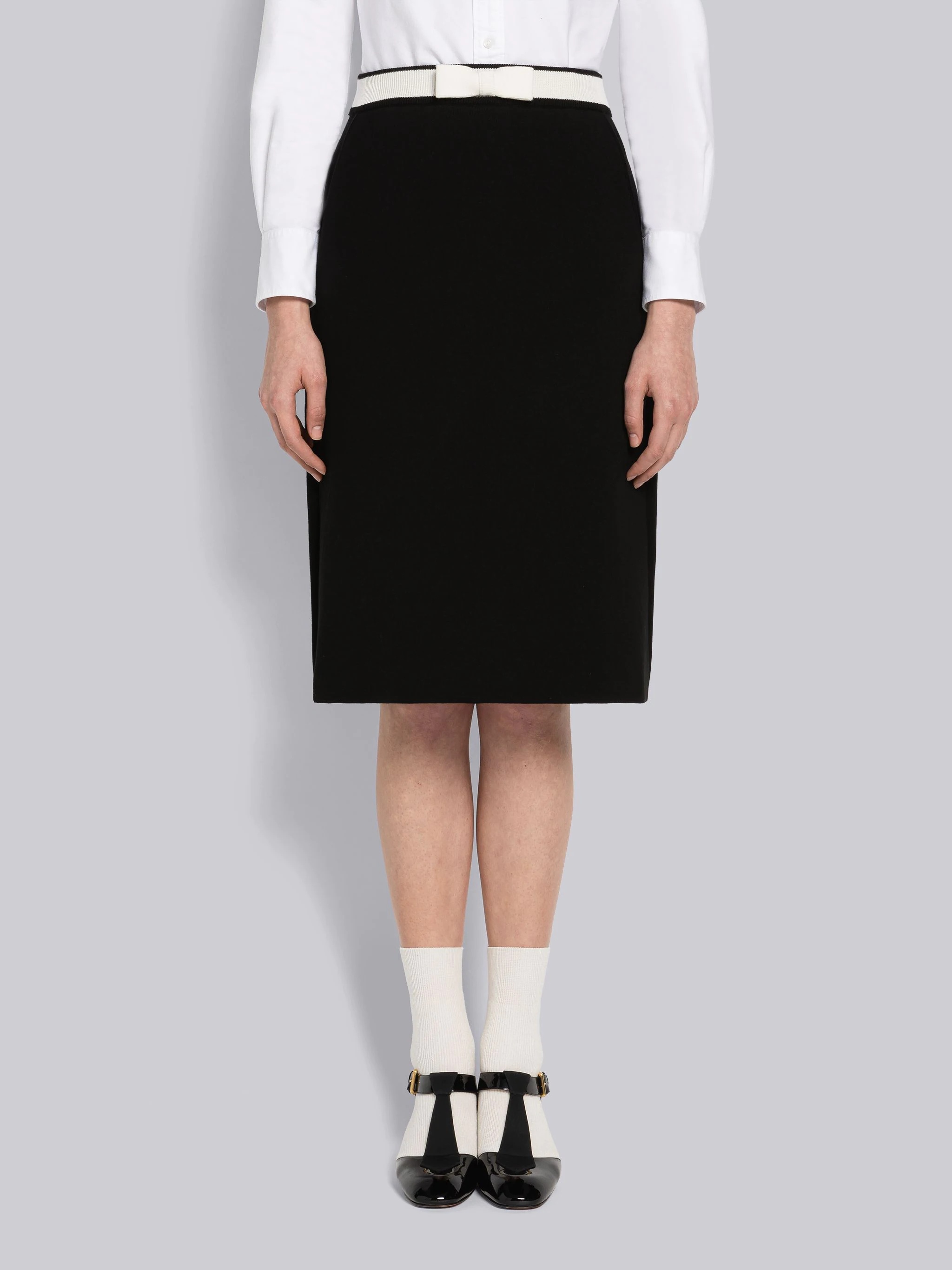 Double Face Cotton A-Line Skirt With Bow - 1