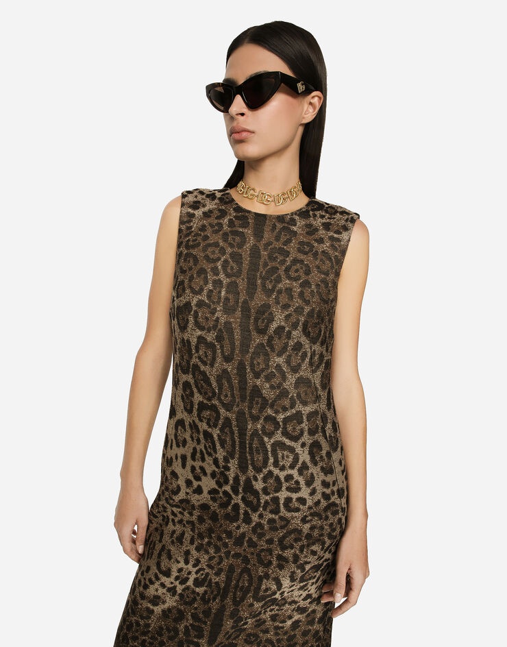 Wool midi dress with jacquard leopard design - 4