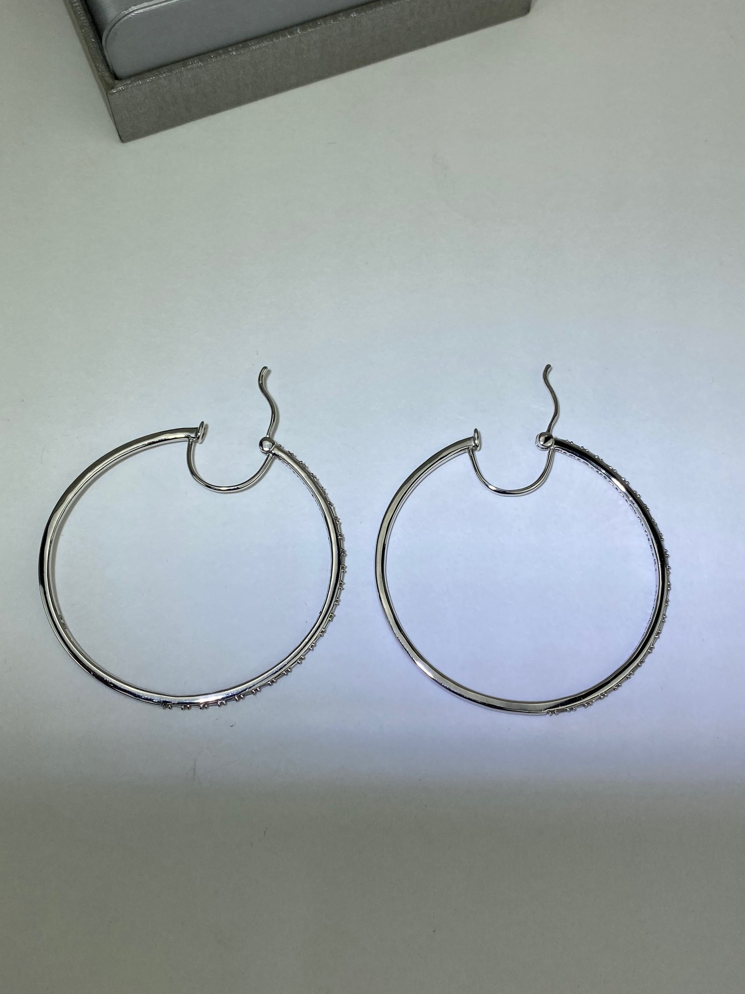 Zales - Zales 1/2 CT. T.W. Baguette and Round Diamond Alternating Hoop Earrings in 10K White Gold New - 11