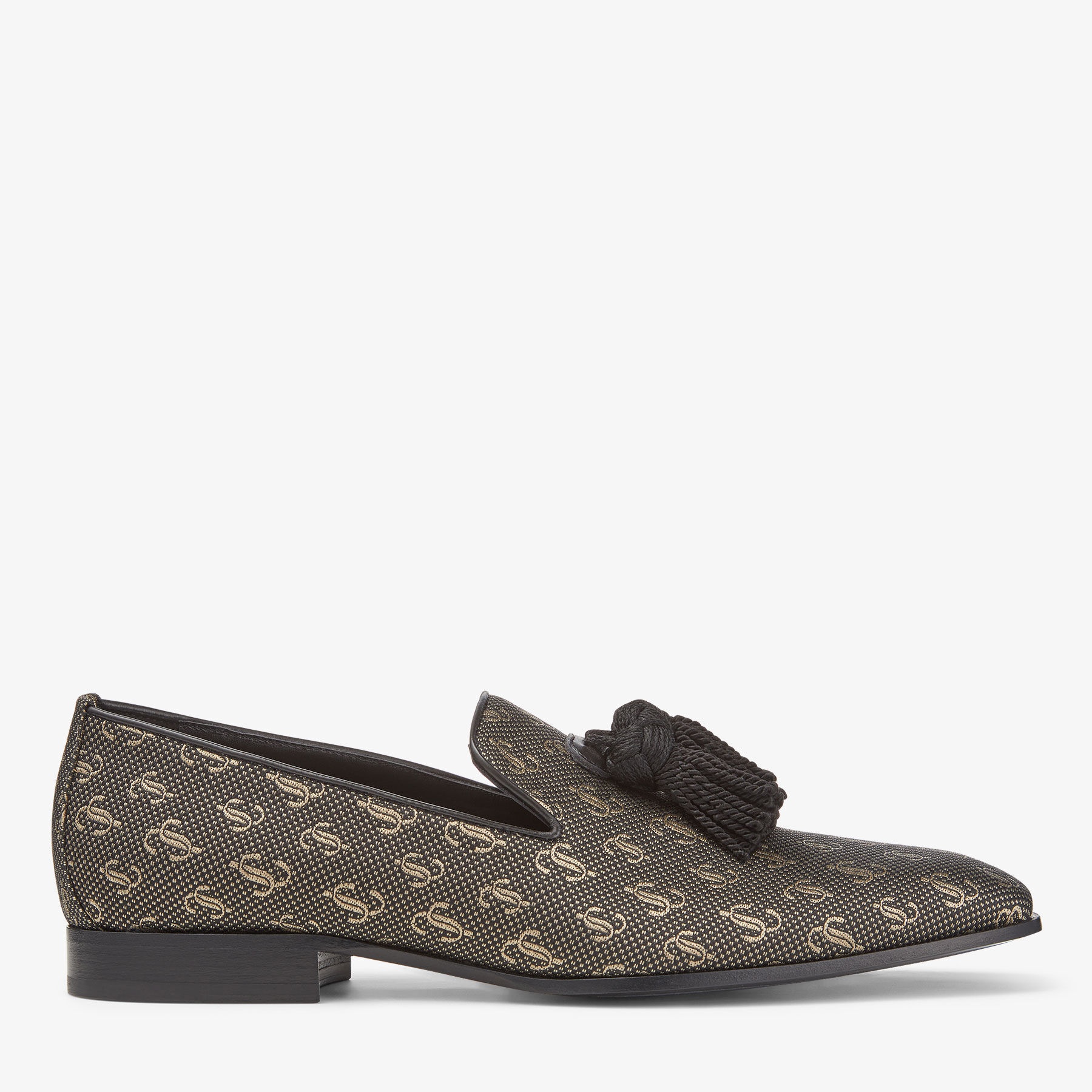 Foxley/M
Black and Gold JC Monogram Jacquard Lurex and Nappa Leather Loafers with Tassel - 1