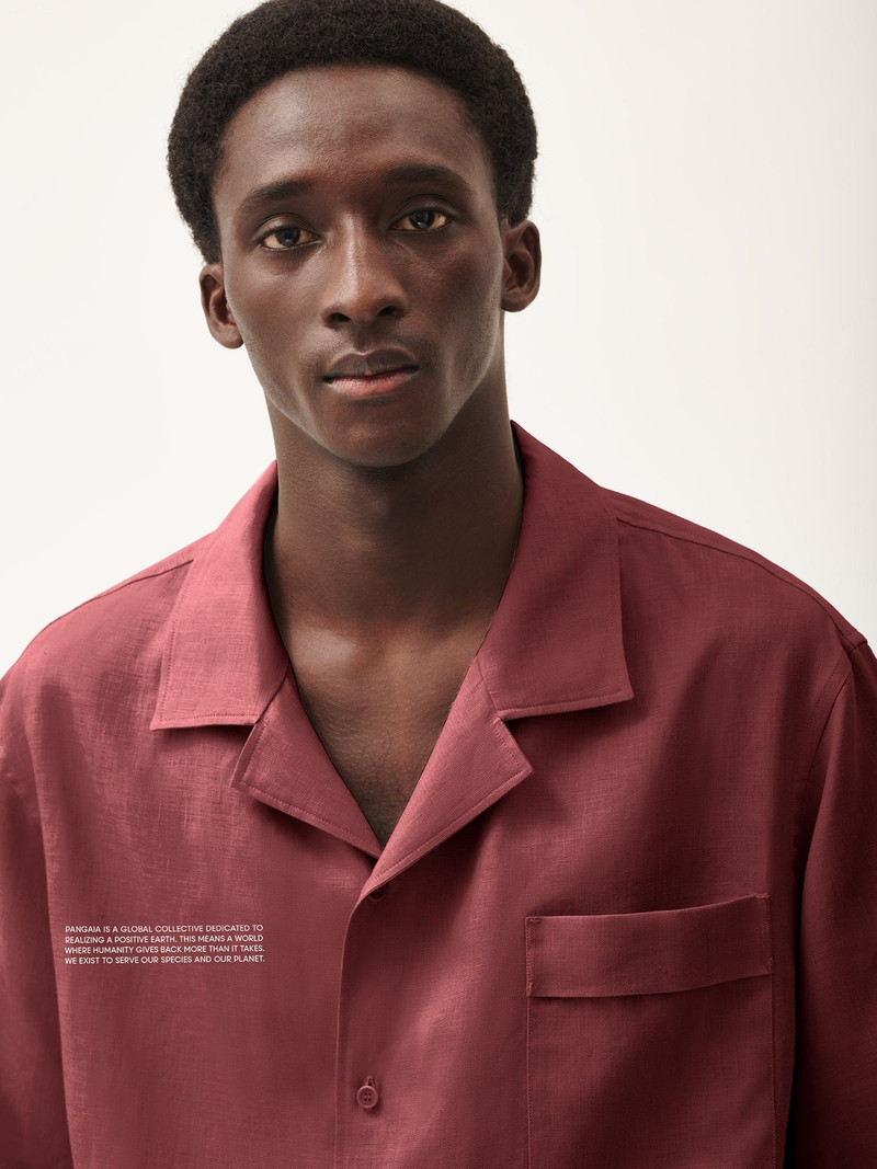 Mens DNA Linen Camp Collar Shirt - Garnet Red 4